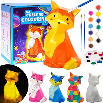 Small Paint Your Own Fox Lamp Kit, Arts and Crafts DIY Night Light for Kids Ages 4-8, Art Supplies Painting Kits Birthday Gift for Boys Girls Ages 4 5 6 7 8 9 10 11 12