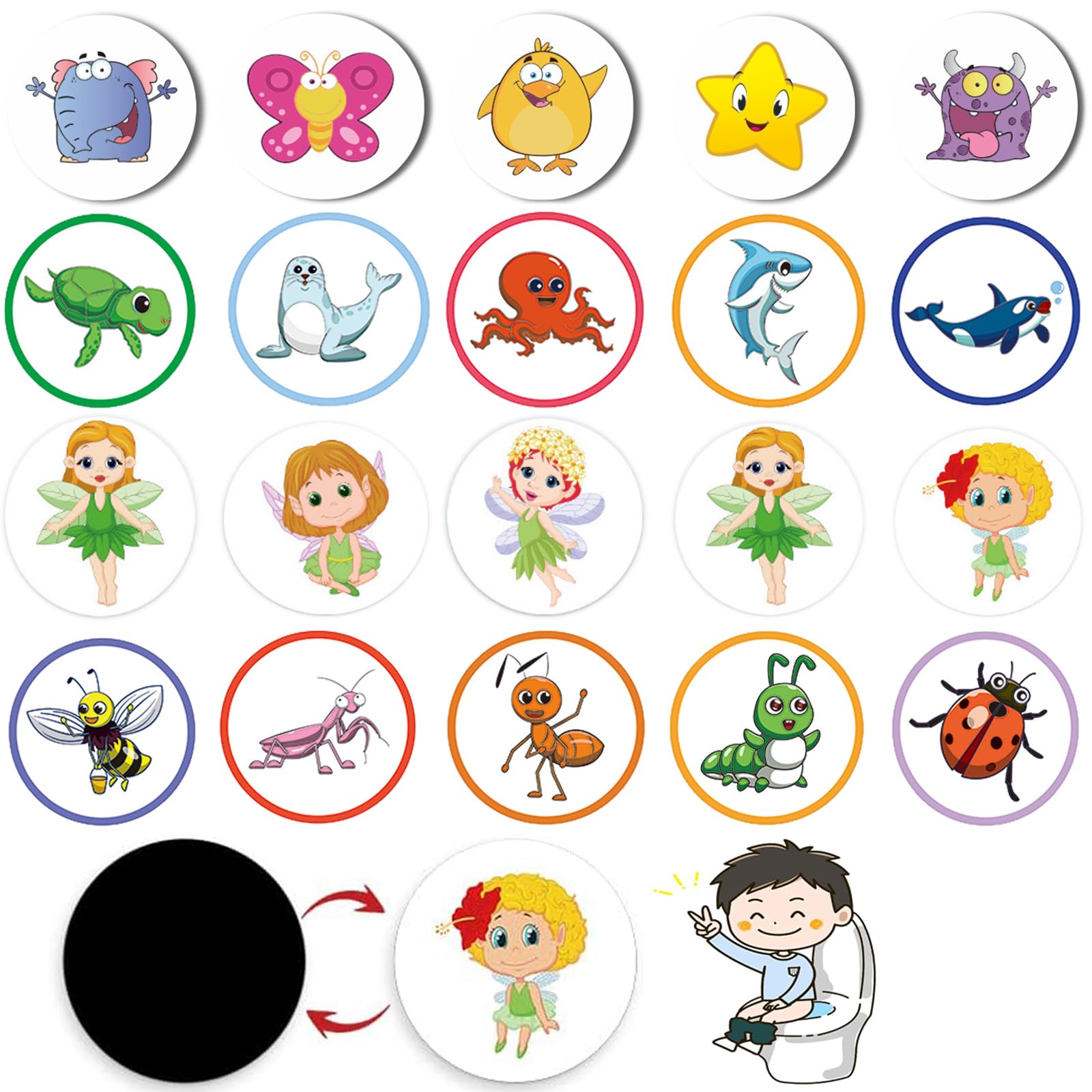 20 Stück Potty Training Stickers, Tier Töpfchen Training Sticker, Töpfchentraining, Auto Sticker Töpfchentraining, Für Wiederverwendbare Aufkleber Mit 20 Mustern Auto Tier.