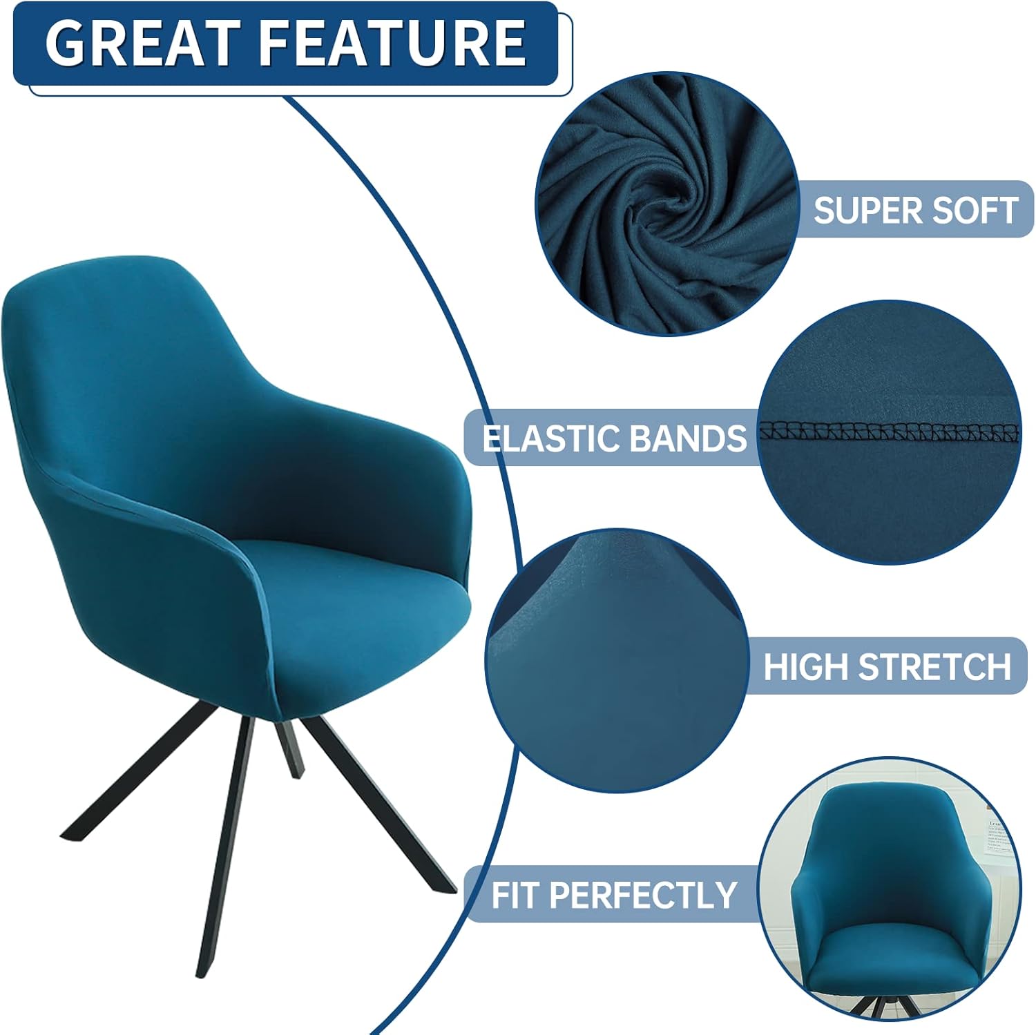 Swivel Armchair Accent Dining Chair Cover for Office, Stretch Mid-Back Office Desk Chair Sliopcover Leisure Arm Chair Protector with arms for Living Room