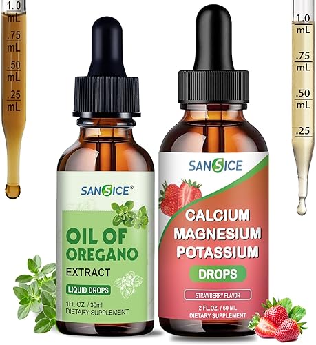 Paquete de gotas de potasio y calcio líquido y magnesio + aceite orgánico de gotas de orégano  34 mg de aceite de orégano silvestre 60% carvacrol