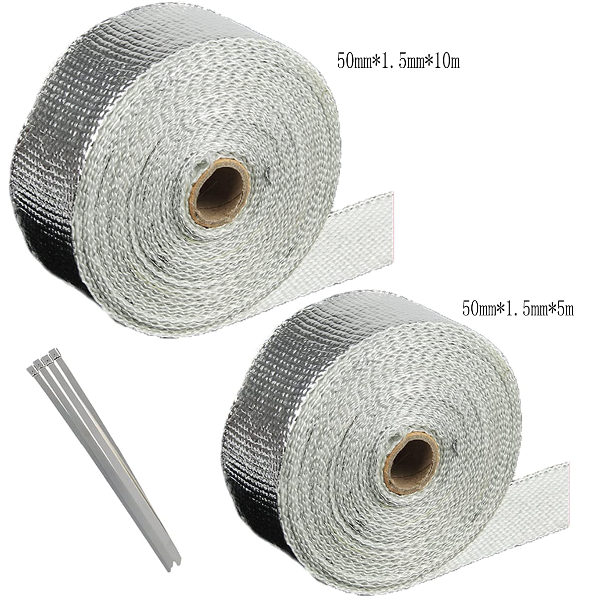 JKITNHJOT Hitzeschutzband Auspuff 10m X 5cm - Selbstklebend Bis 450°C Mit Kabelbindern