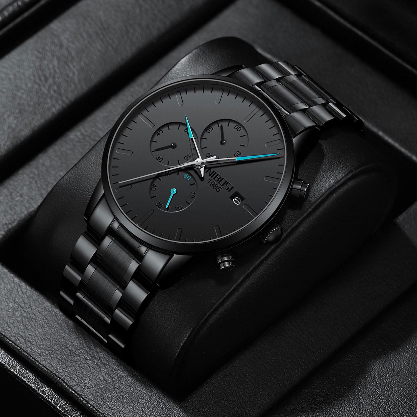 NIBOSI Herrenuhren Analog Chronograph Minimalist Schwarzes mit Datum | Wasserdicht Edelstahl Armband, Business Quarzuhr Militär Casual Uhren für Männer