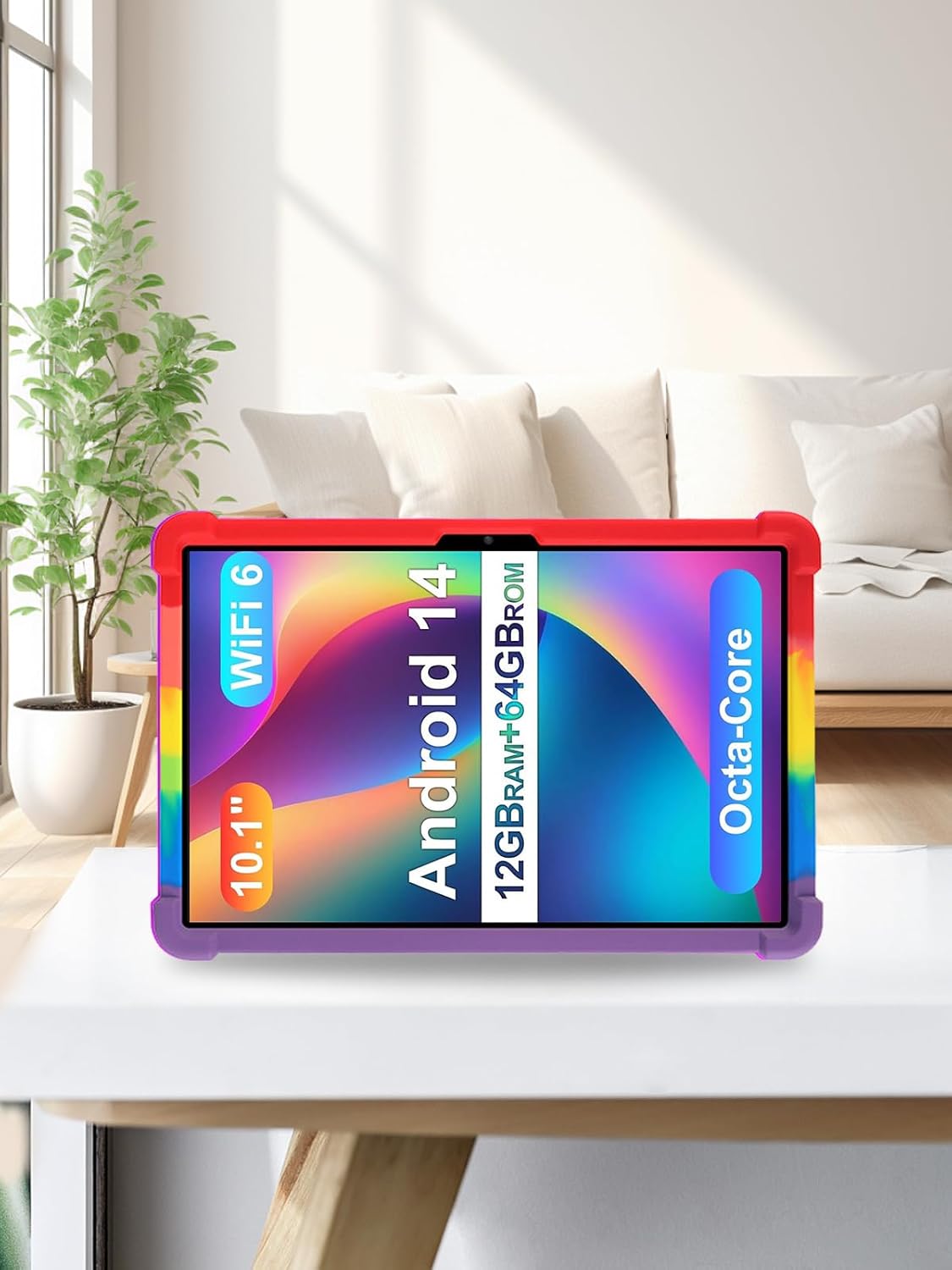 for ATMPC T10 Tablets Case 10 inch,BOVUGAC Soft Silicone Adjustable Stand Shockproof Kids Friendly for ATMPC T10 Tablets(Rainbow)