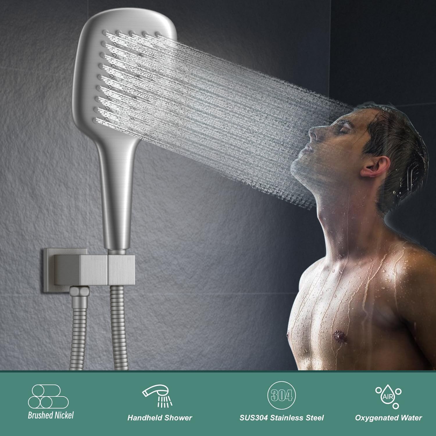 Cabezal de ducha de mano de níquel cepillado HONGTONGSOWER de acero inoxidable para baño, rociador de mano con pantalones extralargos de acero inoxidable