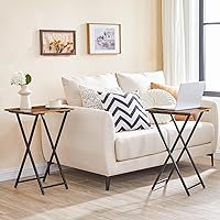 Vista 2 de HOOBRO - Juego de 2 bandejas de TV plegables de madera, mesas auxiliares laterales, mesa de aperitivos portátil para sofá, mesa de extremo