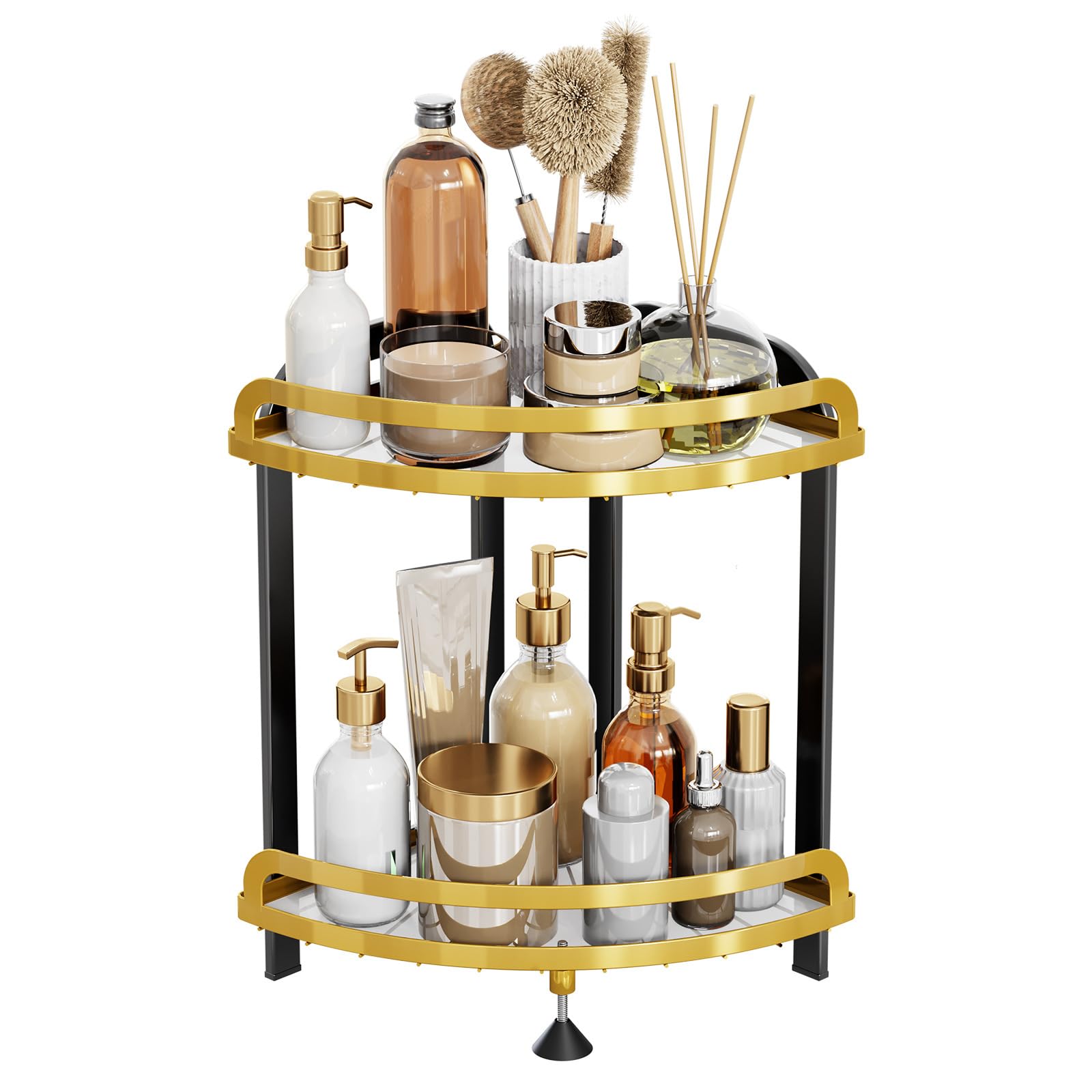 Stacknovo 2 Tier Bathroom Counter Organizer Corner Shelf, Dresser Perfume Storage Rack, Makeup Vanity Skincare Tray Senior Room Decor Aesthetic Display Accessories (Black Gold)