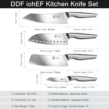 4 Piece Kitchen Knife Set, High Carbon Stainless Steel, Dishwasher Safe | Super Sharp Chef Knife Set with Ergonomic Hollow Handles, Silver Knife Set for Kitchen, Ideal for Gifting