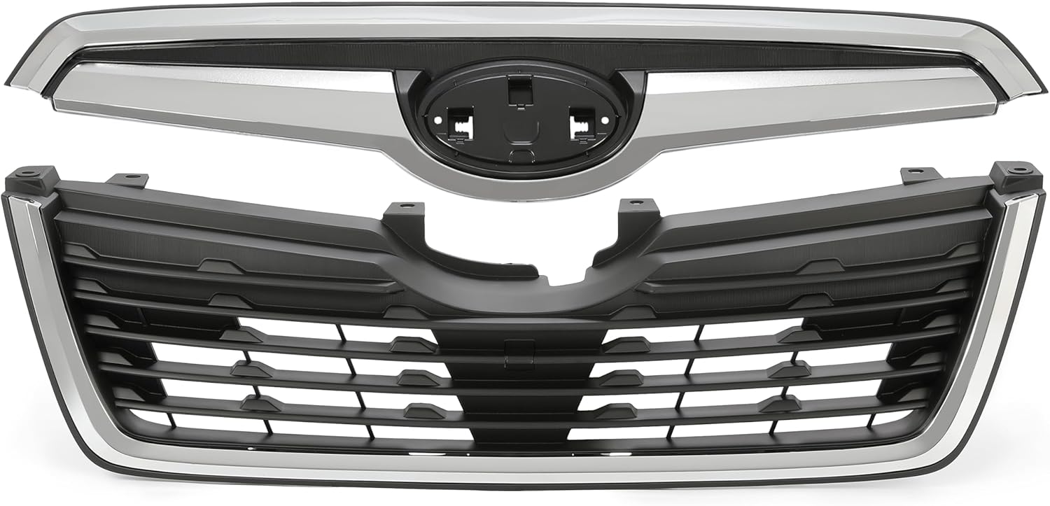 HECASA Front Grille Compatible with 2019-2021 Subaru Forester Bumper Grill Assembly Silvery+Black Replacement for 91121SJ100 SU1200187 91121SJ000 SU1200175