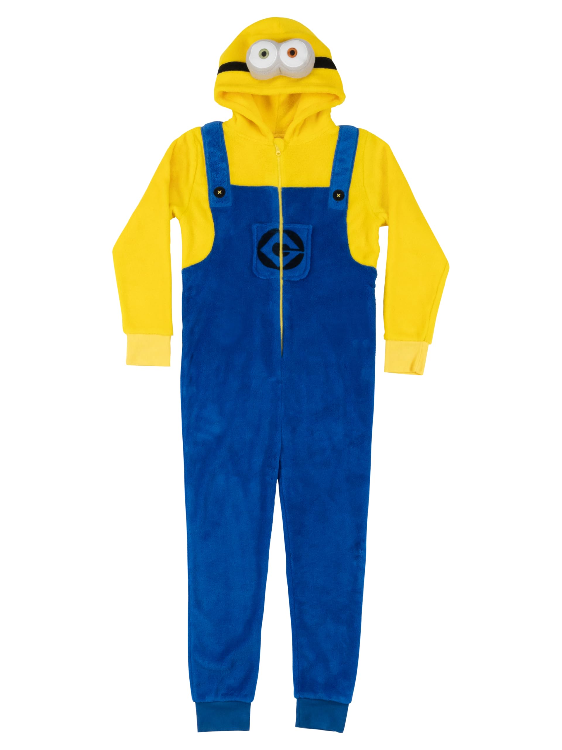 Minions kombinezon z kapturem dla dziewcząt i chłopców – kombinezon dla dzieci, jednoczęściowy, uniseks, żółty/niebieski