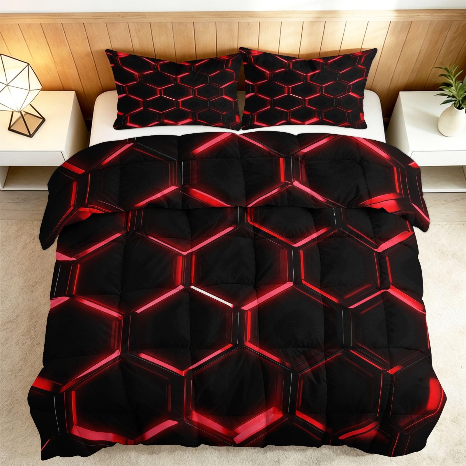 Ciemny khaki Kołdra 4 pory roku 200 x 200 cm Zestaw wszystko w jednym z 2 poszewkami na poduszki - Zintegrowana kołdra z oddychającej mikrofibry - Druk 3D i pikowanie w romby - Nowoczesny geometryczny