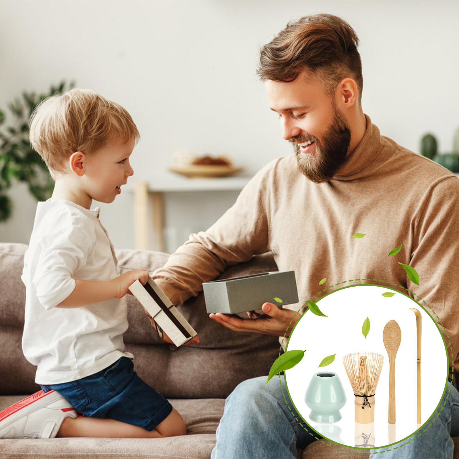 4 StüCk Matcha Besen Matcha Set Macha Tea Set, Whisk ZubehöR, Bambusbesen, LöFfel, Keramik Matcha Besen Halter Japanisches Handgefertigtes Geschenkset (Grün)