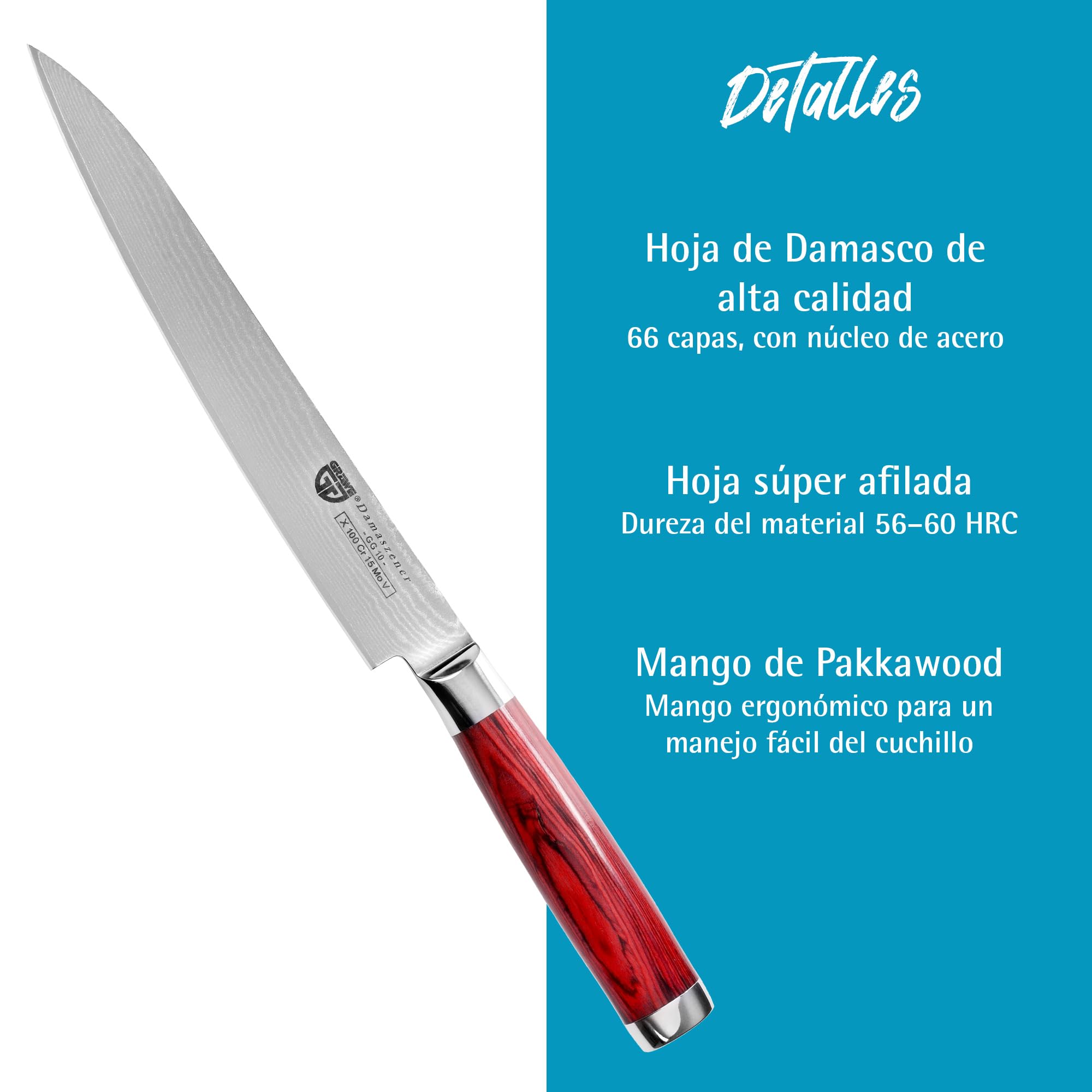 GRÄWE Nóż ze stali damasceńskiej, ostry, duży damasceński nóż Santoku, nóż kuchenny ze stali damasceńskiej, ostrze 21 cm, nóż szefa kuchni w stylu japońskim, z pudełkiem na prezent