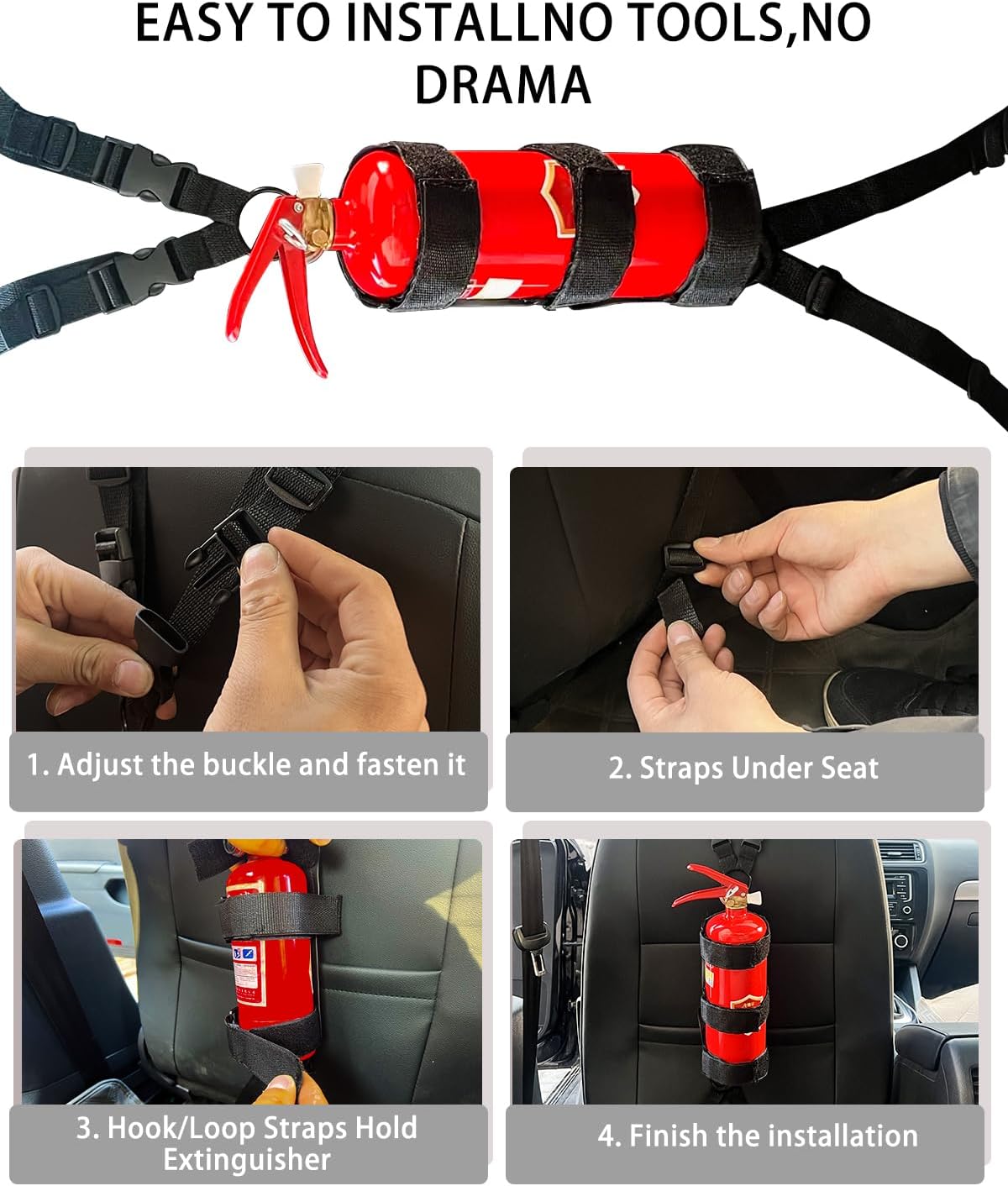 2 Pack Fire Extinguisher Car Mount：Car Seat Adjustable Fire Extinguisher Mount for Car Mount Strap for ​​2.5-3.3lb Extinguisher​​ Holder Bracket Use for Universal Truck ATV Car & More Vehicle