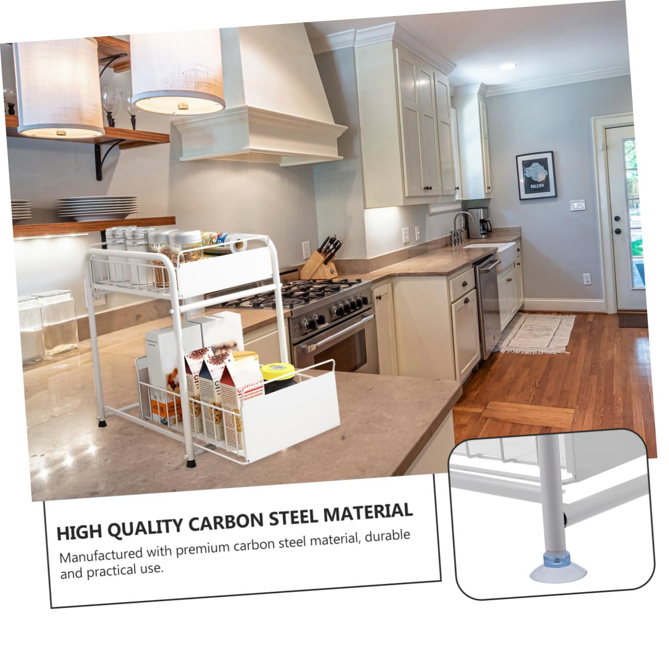 Cabilock Organizzatore Sottolavello Cucina in Ferro Bianco, 2 Contenitori Scorrevoli Estraibili, Ventilato e Visibile, per Bagno e Cucina, Accesso Facile