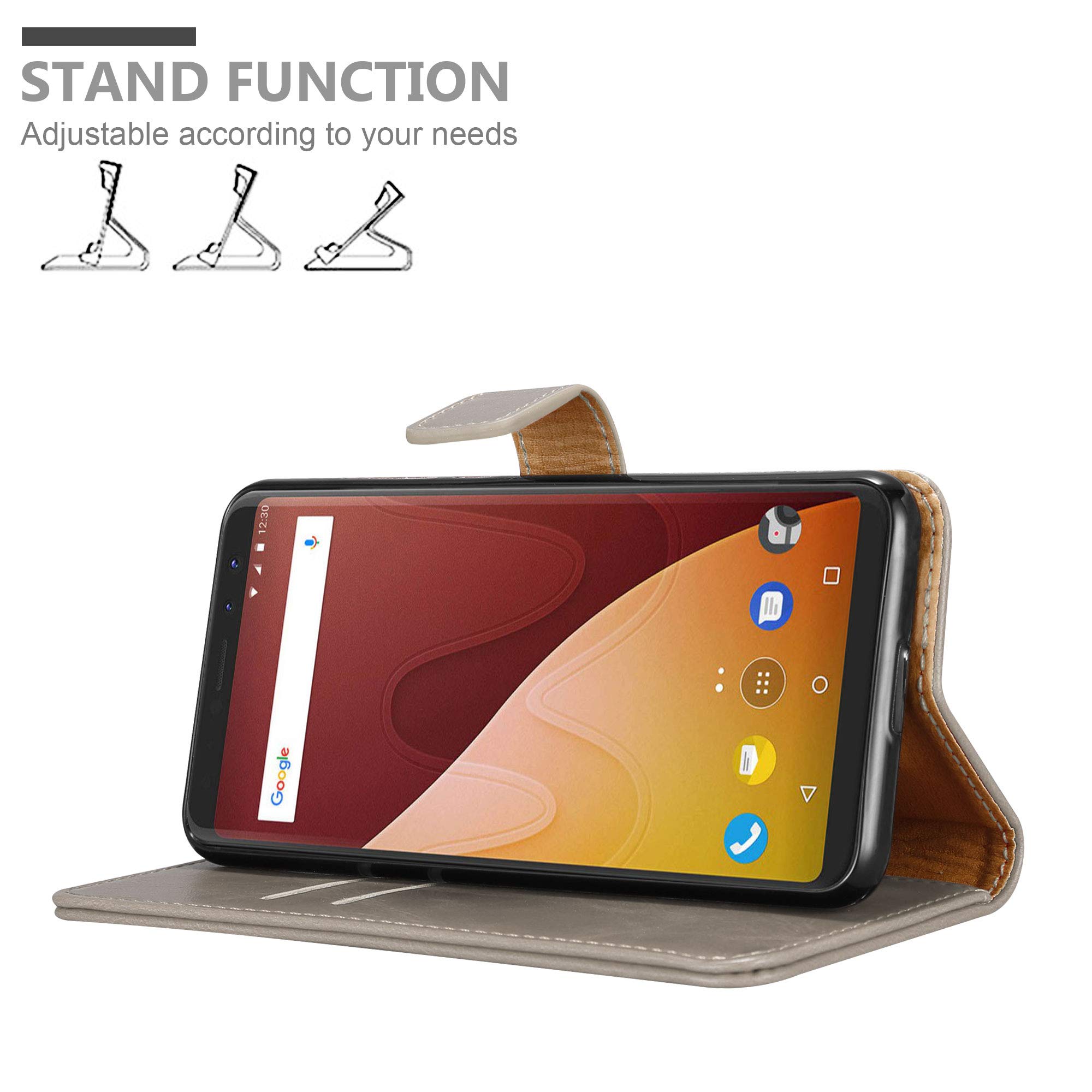Cadorabo Custodia Libro Portafoglio Per WIKO VIEW XL - Marrone Cappuccino Con Vani Carte E Supporto - 4