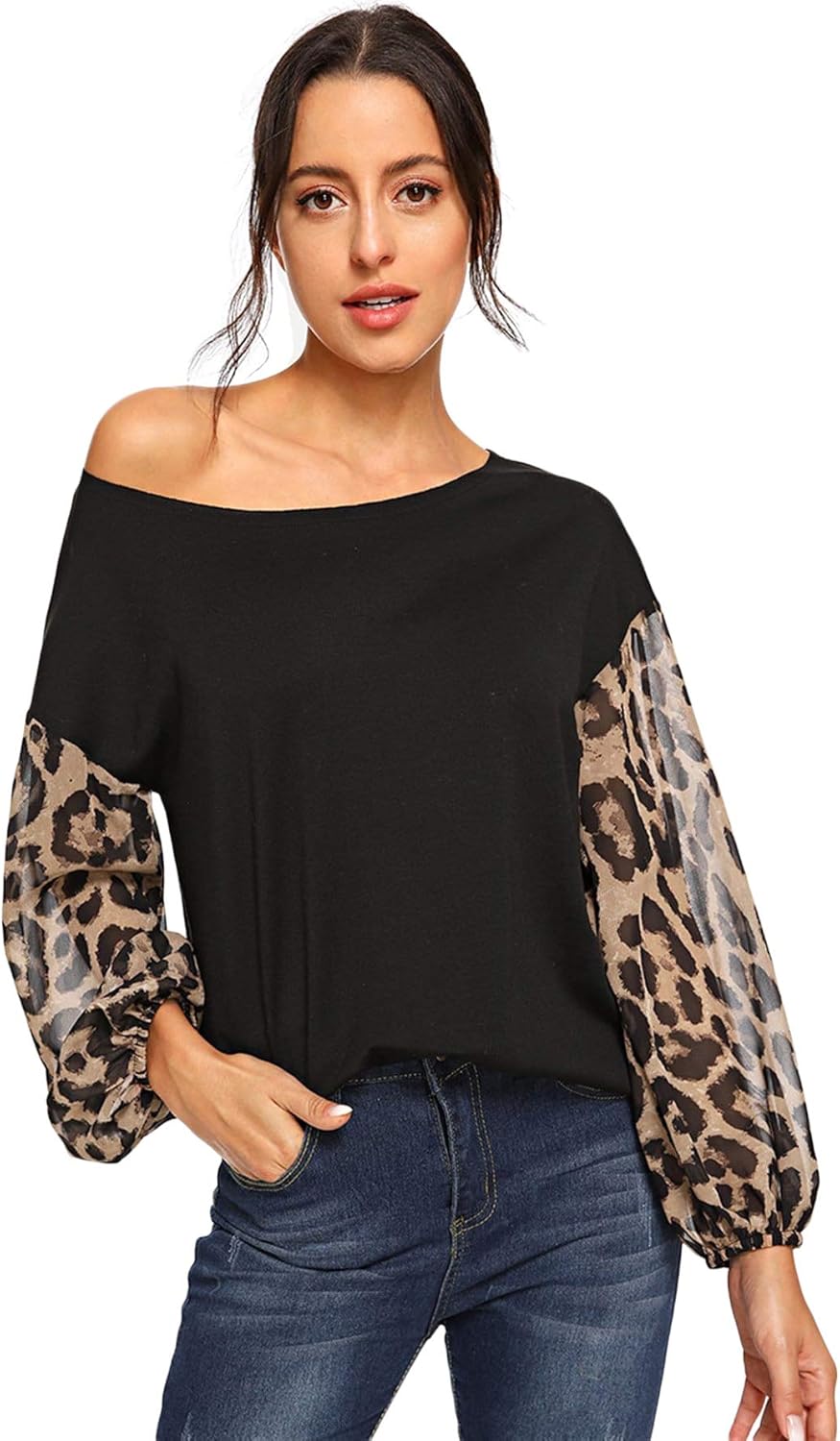 SheIn Femme Une épaule à Manches Longues Leopard Haiti Ubuy