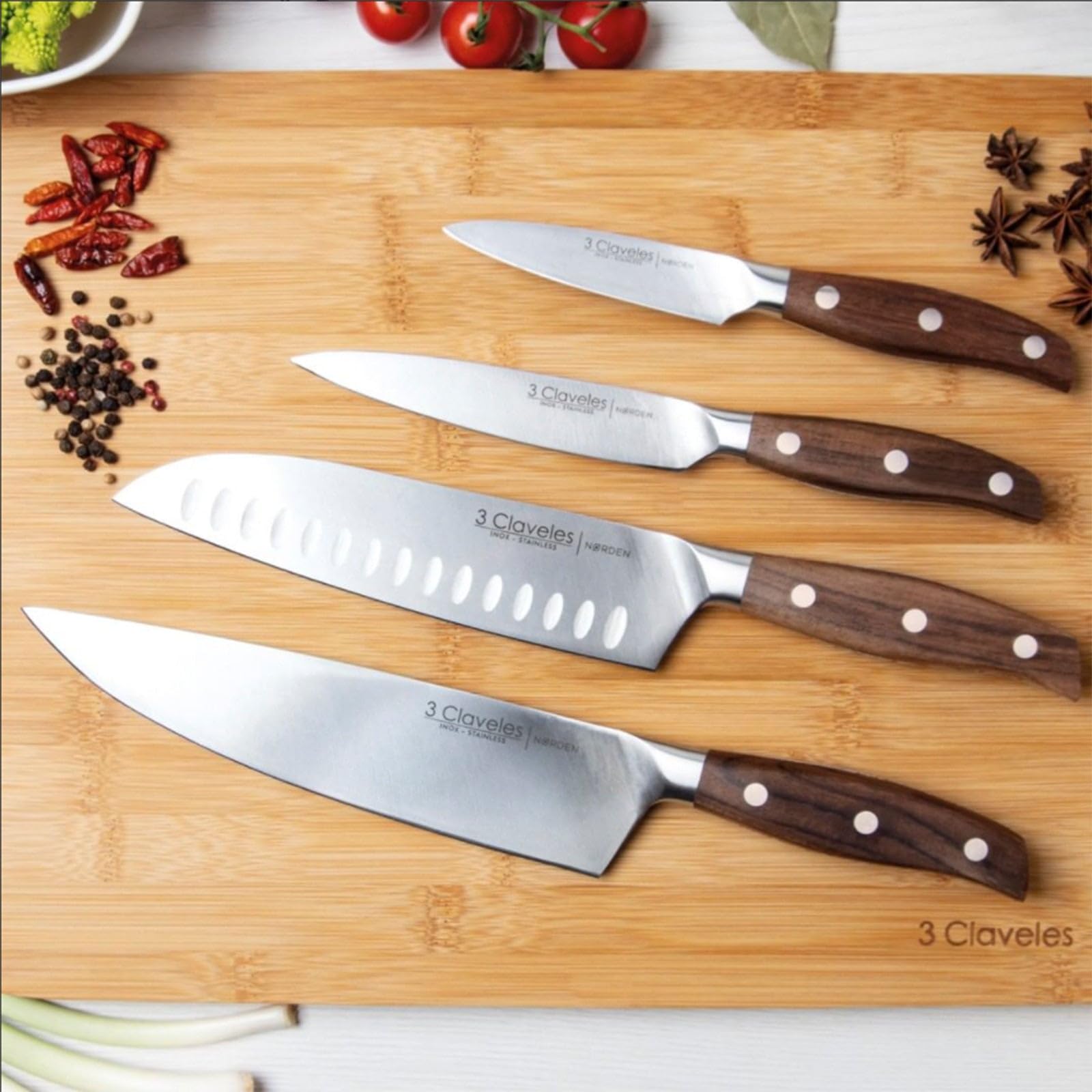 3 Claveles - Juego de 3 Cuchillos Profesionales en Acero Inoxidable Gama Norden, Selección Master Chef