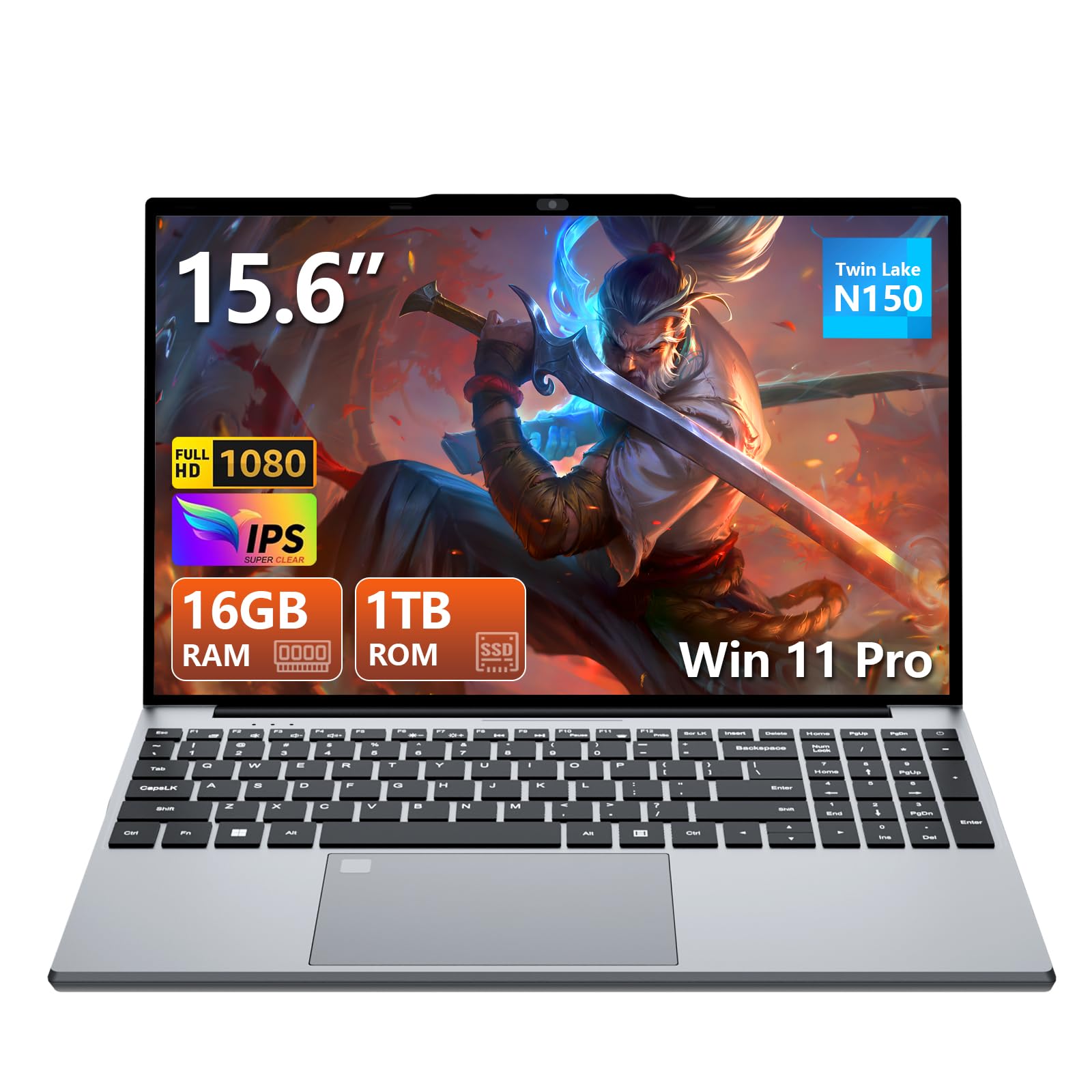 PC Portatile 16GB RAM 1TB SSD, Win 11 OS Notebook Twin Lake-N150 CPU, 15.6 Pollici Laptop FHD 1920*1080, Tastiera Retroilluminata+Sblocco Impronta Digitale, WiFi5+USB3.0+BT4.2+Webcam+Mini-HDMI