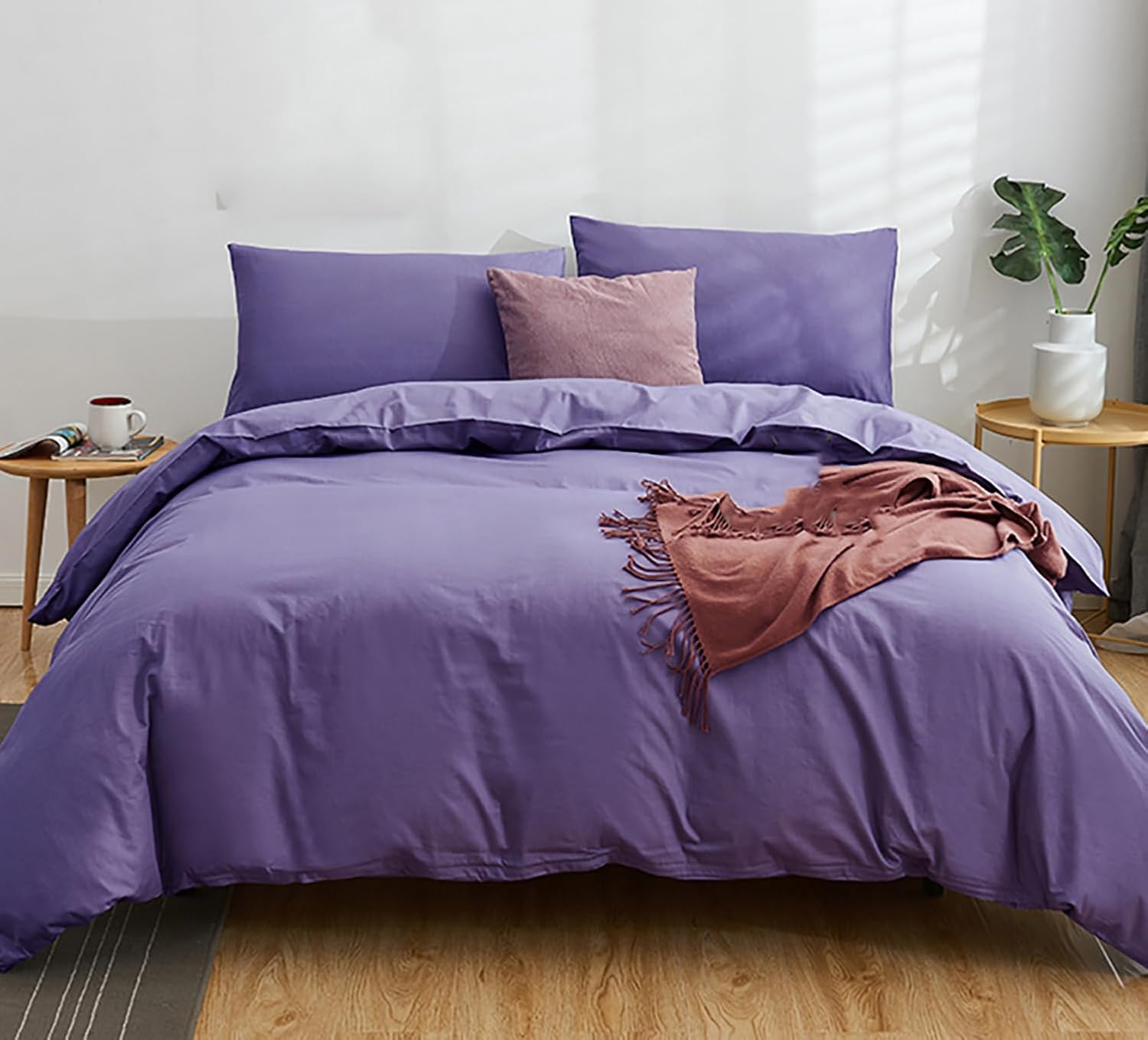 WYFKYMXX Duvet Protector Waterproof Breathable Cotton Incontinence Duvet Protector with Corner Ties Washable Reusable for Elder,Kids Pets. (Purple,Cal King)