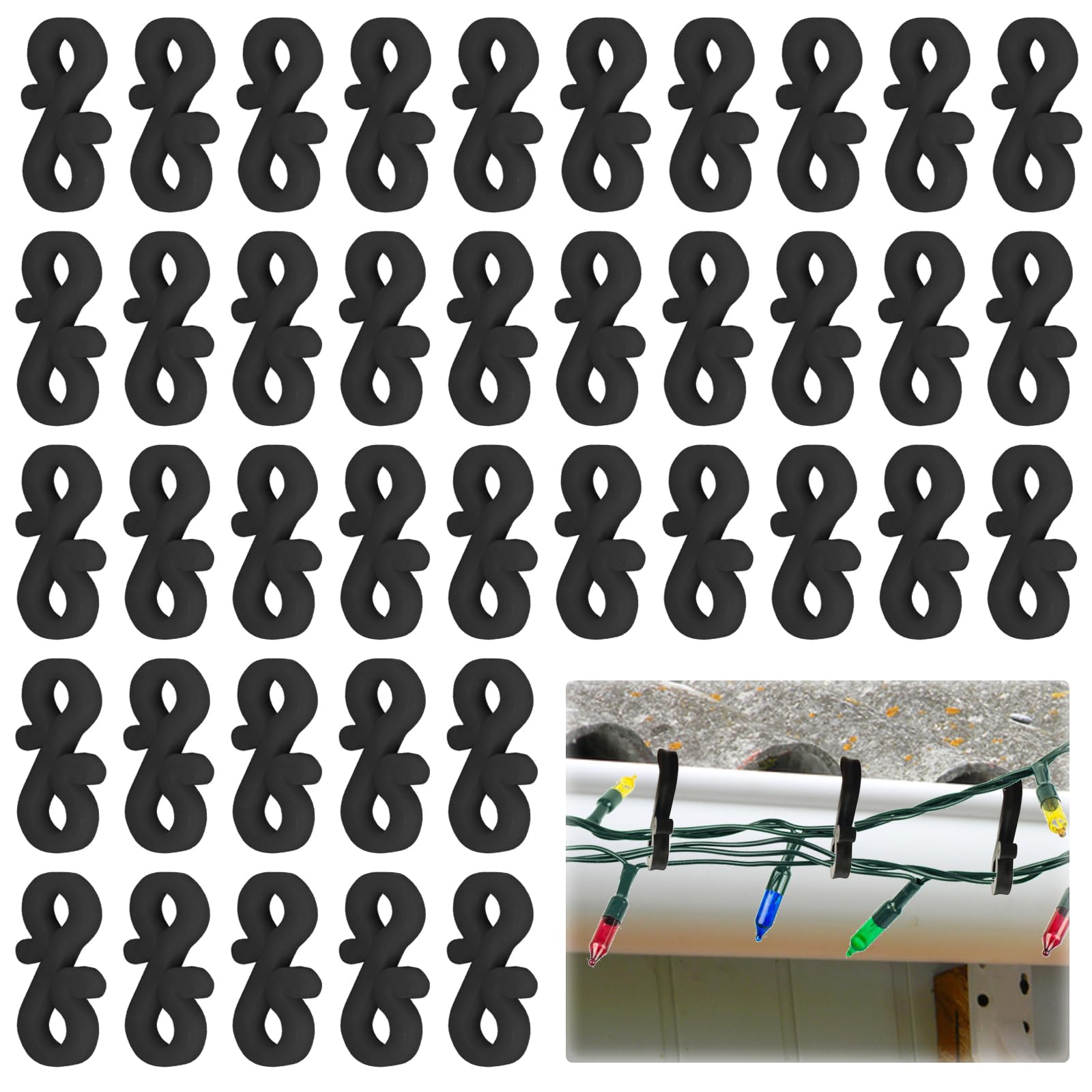 Cfythyab Black 60Pcs Mini Gutter Hanging Hooks For Christmas Light Xmas Icicle Fairy String, S Shape Hanging Hooks