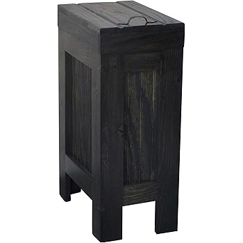 Amazon Com Buffalowood Shop Kitchen Trash Bin Wood Garbage Can Cabinet Dog Food Storage Container 13 Gallon Recycle Bin Black Stain With Metal Handle Home Kitchen
