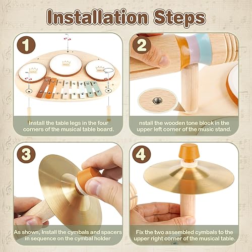 Miniatura 7 de Vanplay Juego de batería para niños pequeños – Juguetes para niñas de 2, 3, 4 años, regalos para niños – 9 en 1 Instrumentos musicales Montessori