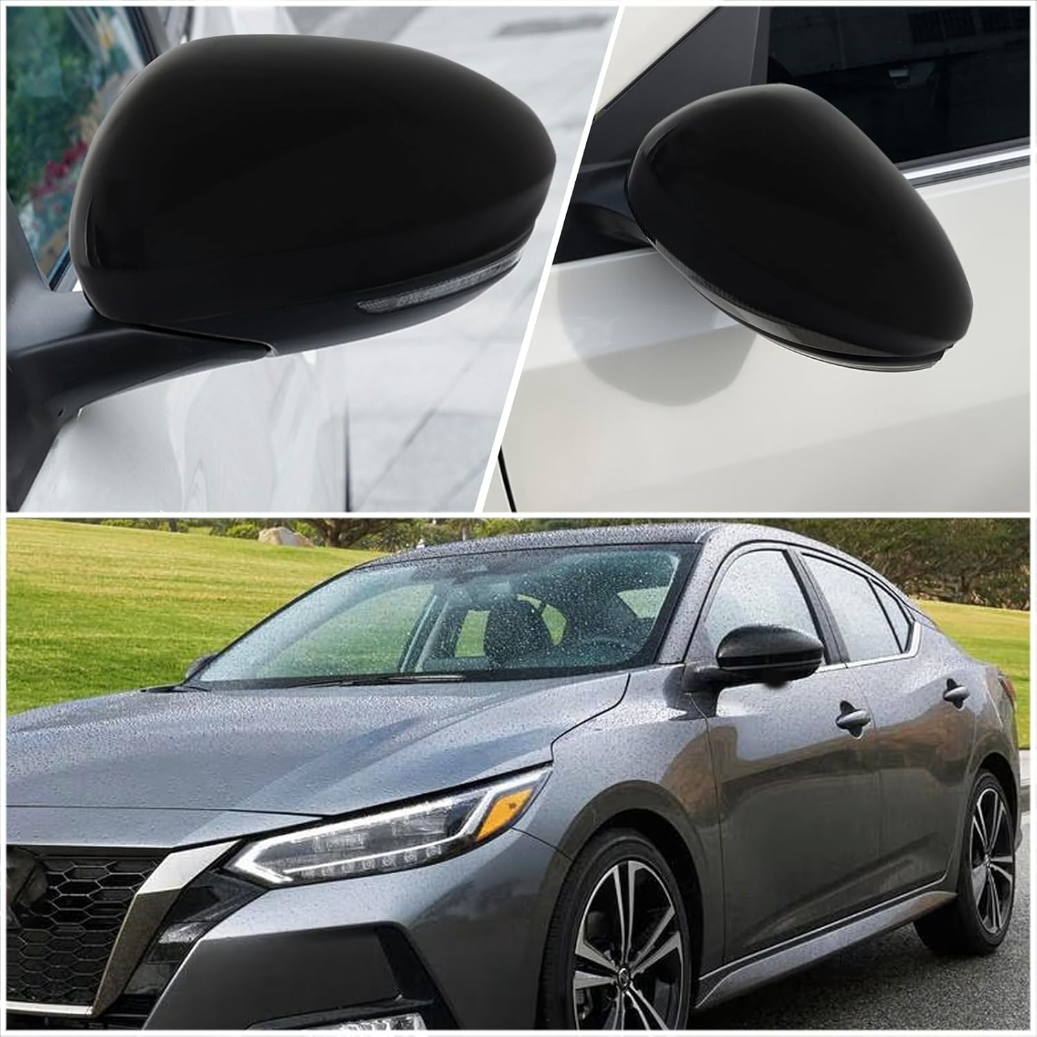 Black Rear View Side Mirror Cover Cap Trim Compatible with Nissan Sentra 2020 2021 2022 2023 Fit for Nissan Altima 2019-2023 Exterior Accessories (Black Rearview Mirror Cover)