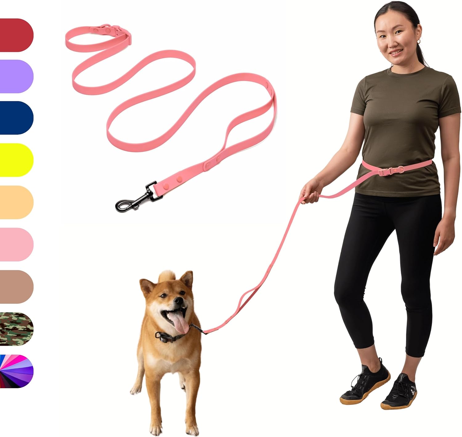 Heavy Duty Hands Free Dog Leash for Medium to Large Dogs for Comfortable Running, Jogging Walking | Dual D-Rings | Soft Padded Traffic Handle | Both Ends 360 Rotating Carabiners (Leash Length 7.7 ft)