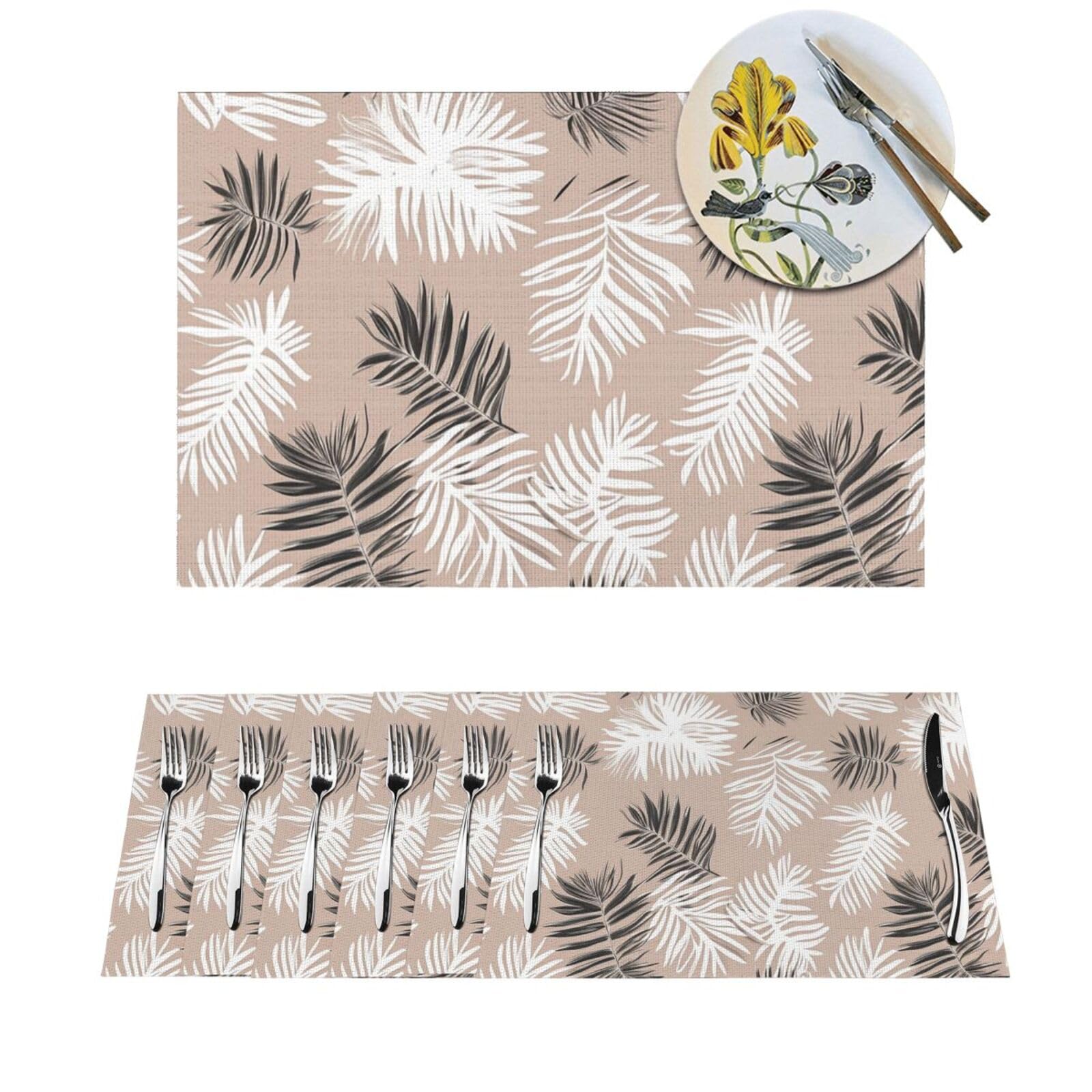 Sets de table feuille de palmier blanche lavables antidérapants table manger x4