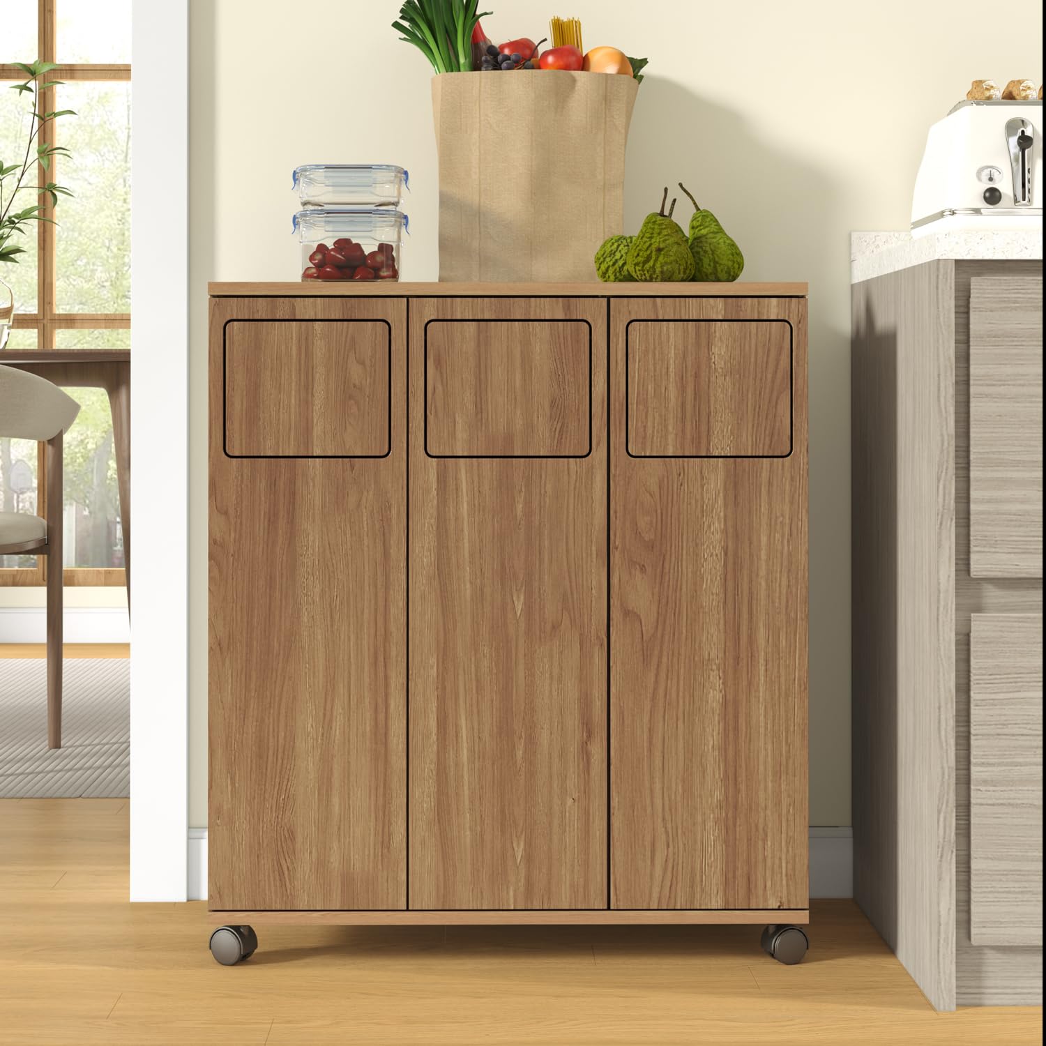 Pattumiera da cucina a 2 scomparti, sistema di raccolta differenziata con ruote, 47 x 35 x 80 cm