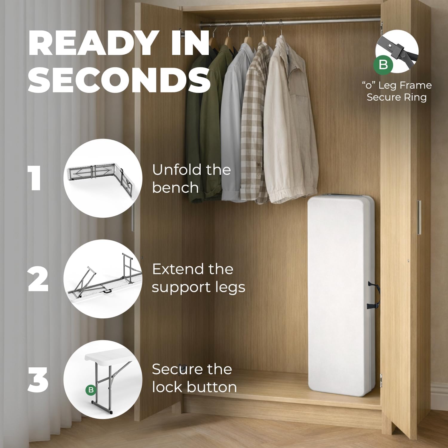 EconoHome Portable White Folding Bench – Heavy-Duty, Lightweight, and Easy to Carry – Perfect for Indoor & Outdoor Events, Camping, Picnics, and Parties