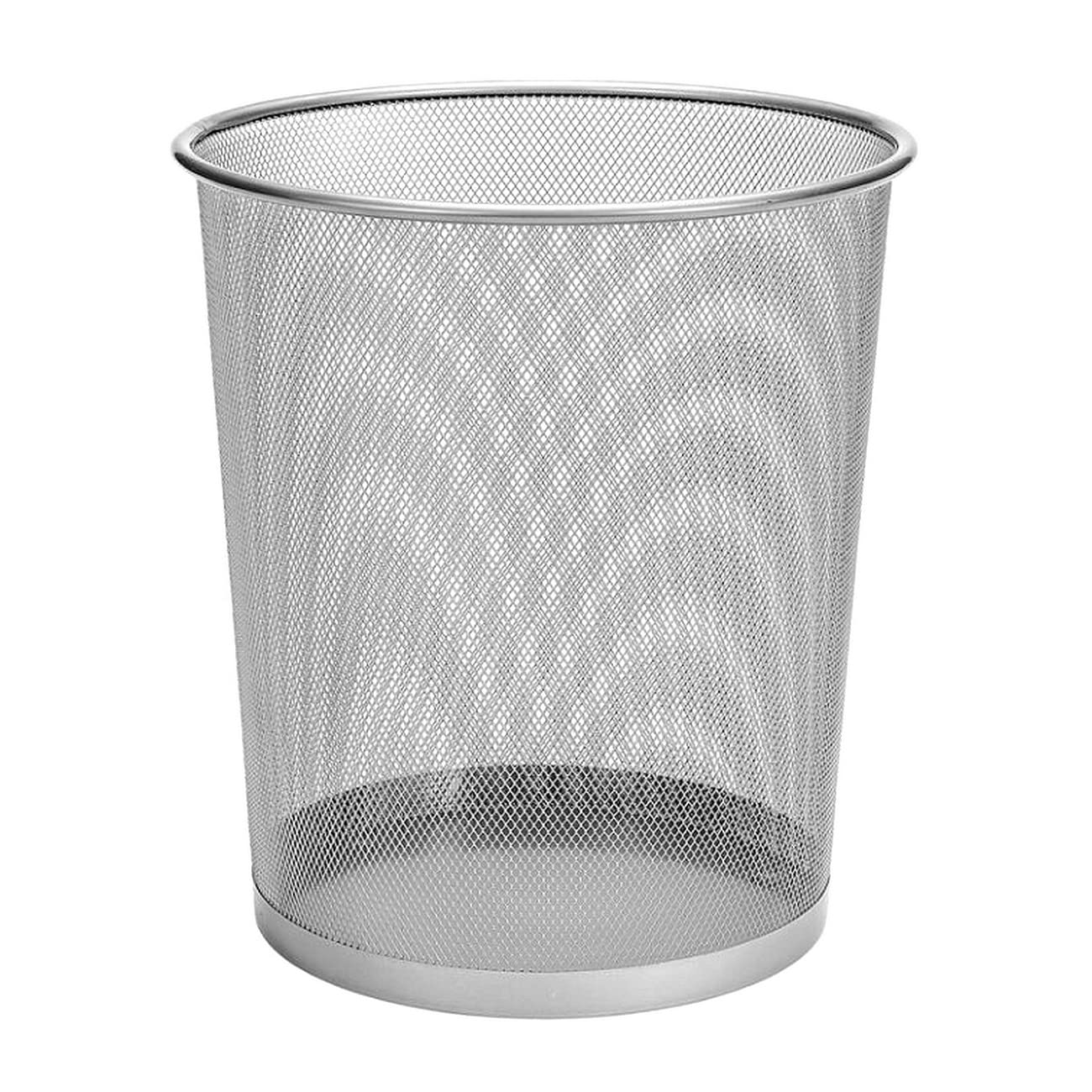 D.RECT Komo Waste Paper Bin, 12 L Metal Waste Bin, Office, Round Rubbish Bin for Study, Kitchen, Sturdy Design, 266 x 218 x 280 mm, Silver