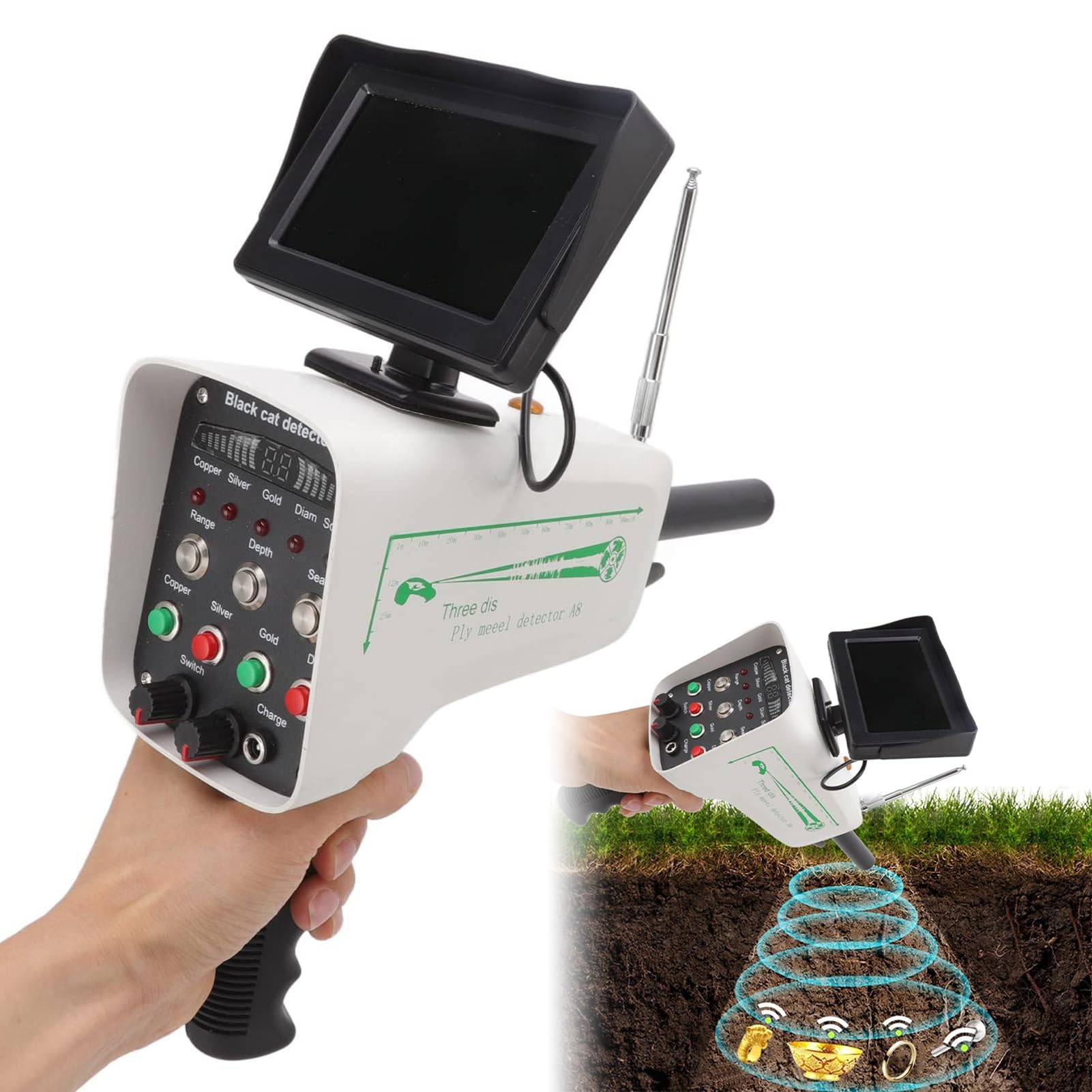 JKJZSALJ Professional Metal Detector with High Accuracy Display, 30M Depth & 1000M Range, Ideal for Locating Gold, Silver, Copper, and Diamond Gems
