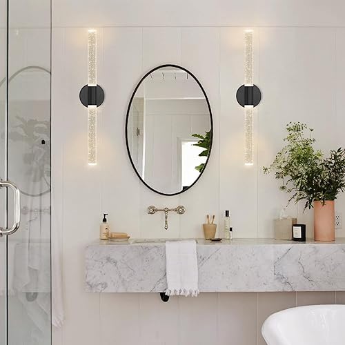 Miniatura 9 de Juego de dos apliques de pared negros modernos LED para comedor, iluminación de pared de 30 W, 3000 K, luces de pared LED de cristal con cable para