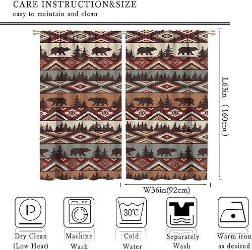 Miniatura 4 de SHElifestyle Cortinas aztecas tribales con diseño de oso, rústico de abeto, cabaña de abeto, campestre, camping, tratamiento de ventana, retro,