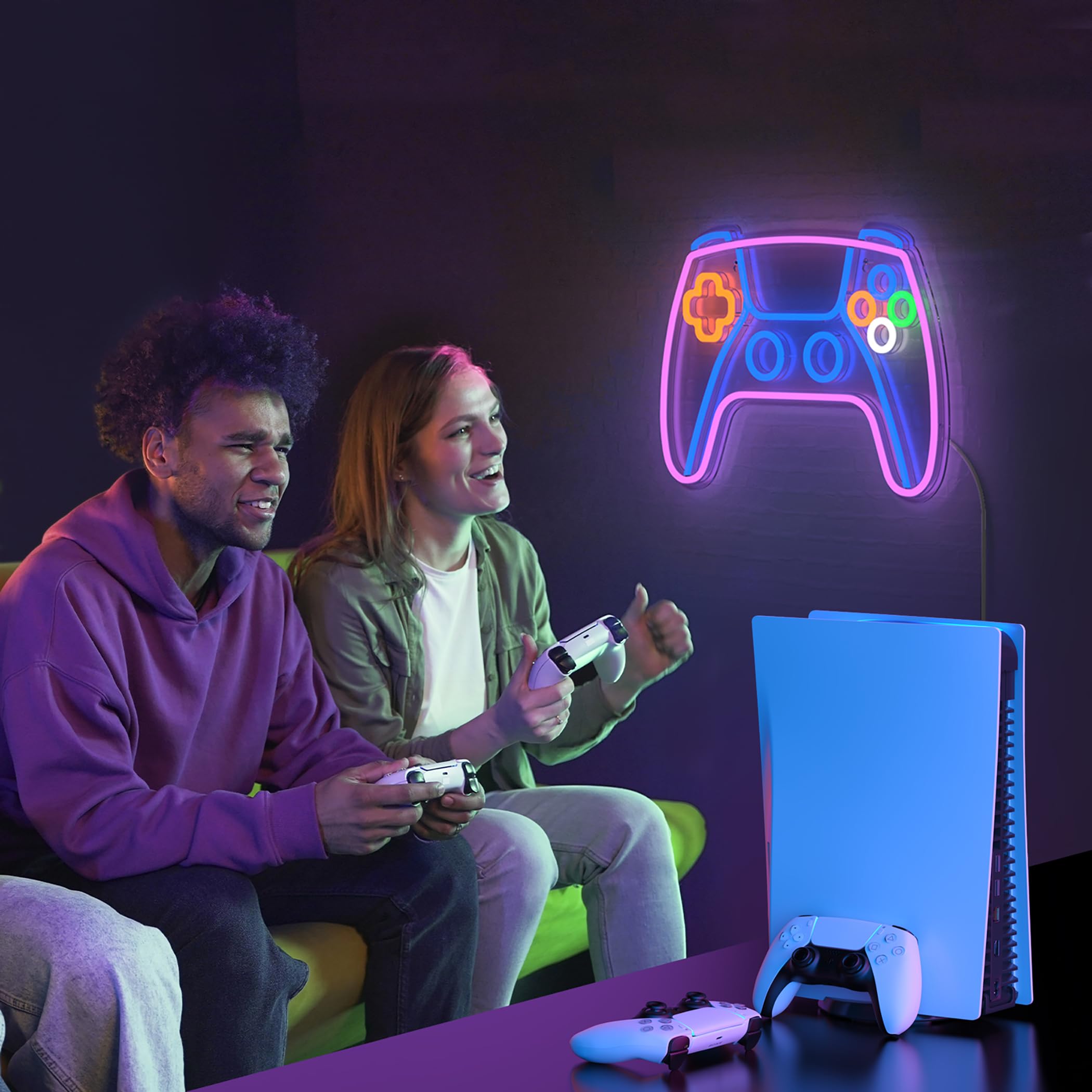 Neon LED Gaming Manette, Gamer Deco Gaming Chambre Mural Néon, Game Room Décoration Neon Ado, Accessoire Game Zone Enseigne Lumineuse Cadeau, Connexion USB avec Variateur de Luminosité