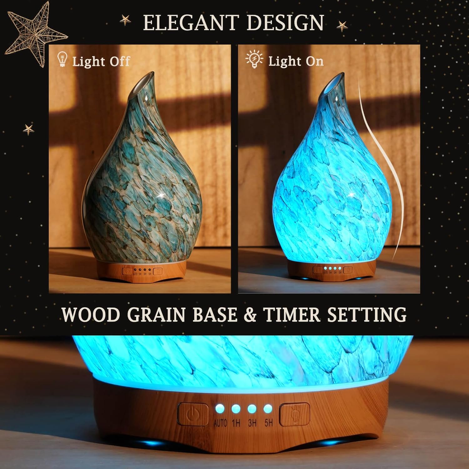 Porseme 280ml Essential Oil Diffuser Glass Color Changing Aroma Air Diffusers Aromatherapy Ultrasonic Cool Mist Humidifier with Remote Control 7 Running Hours Waterless Auto-Off
