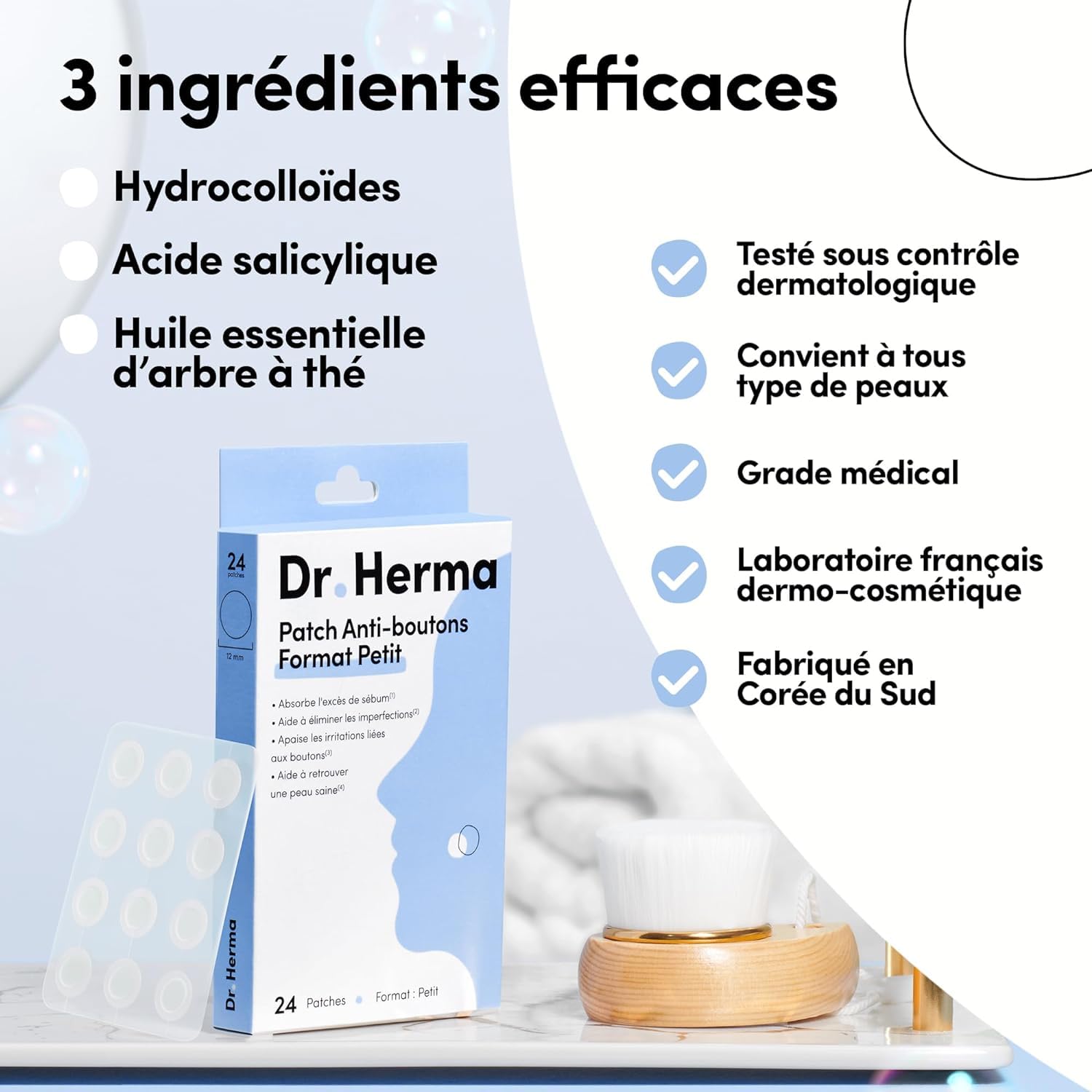Dr. Herma – Anti-Pickel-Patches, Unsichtbare Anti-Akne-Patches – Sichtbare Ergebnisse in 6–8 Stunden – Dermatologisch getestet – 2 Packungen mit je 24 Patches