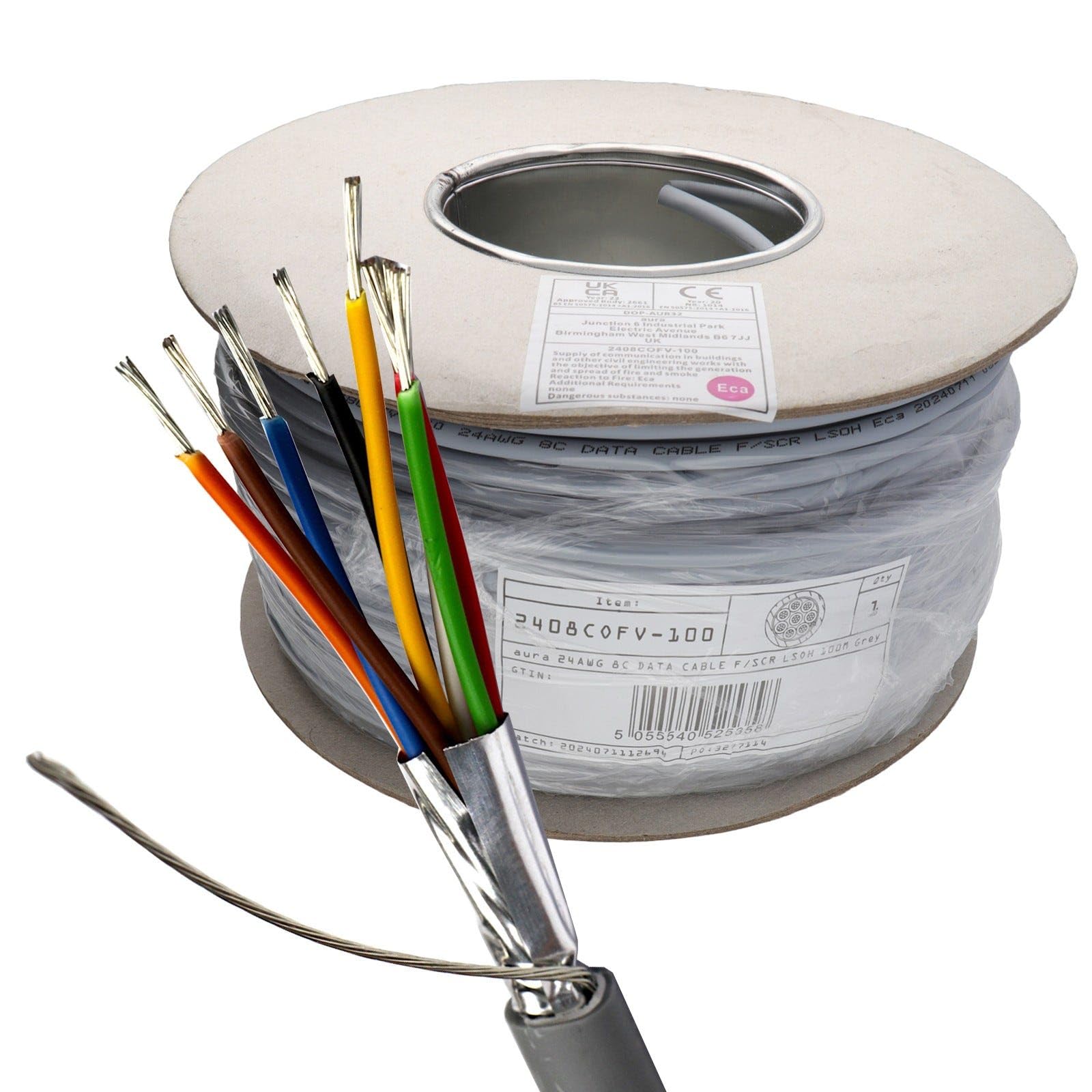 kenable aura 24AWG 8 Core Belden Alternative Multicore Cable F/SCR LSZH Eca 100m Grey