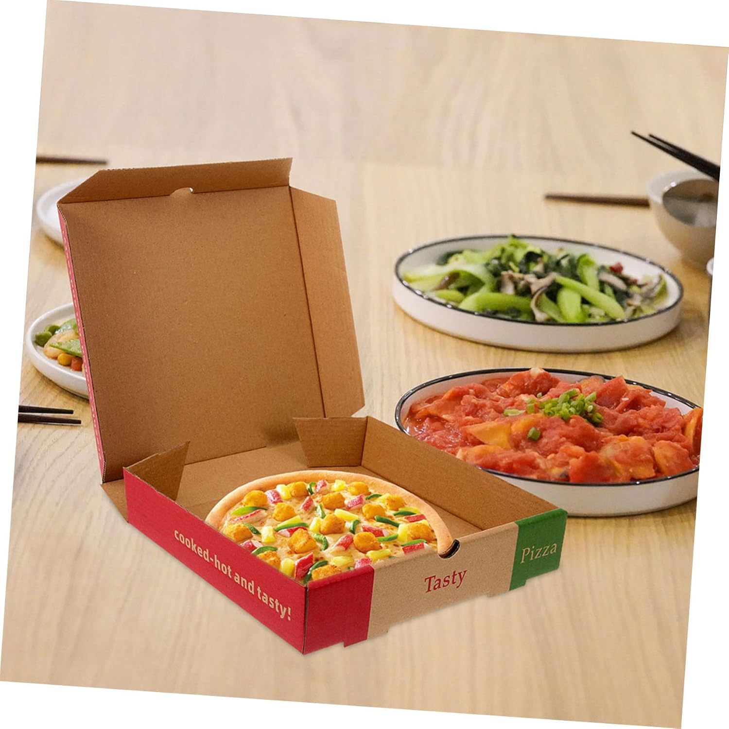 10pcs 7-inch Takeout Pizza Boxes Thick Paperboard Foldable Pizza Storage Containers for Food Service and Party Use Portable Kraft Packing Boxes 18.5x18.5x4cm