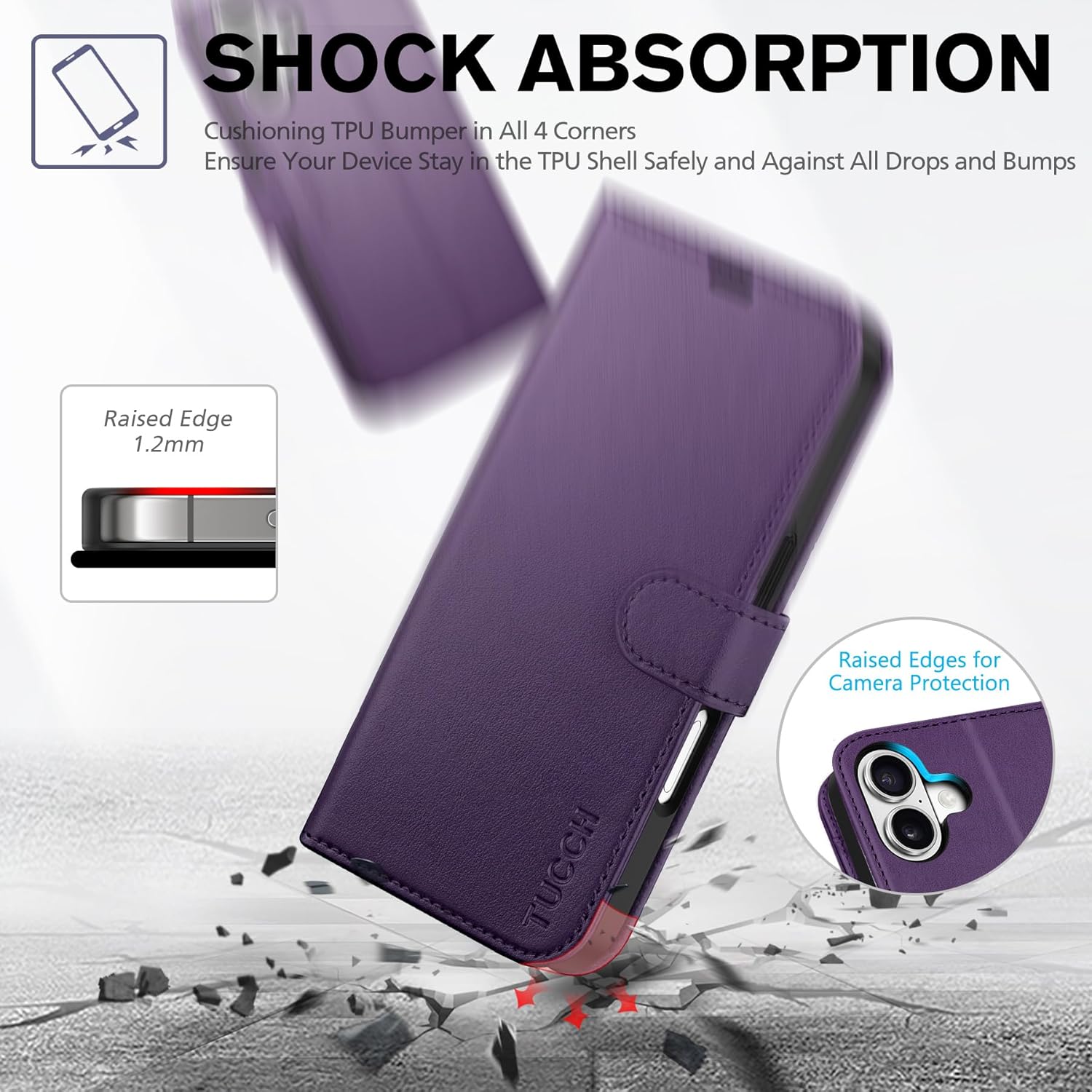 TUCCH Case Wallet for iPhone 17 (6.3") 2025, Stand | RFID Blocking | 4 Card Holder | TPU Shockproof Inner Shell | PU Leather | Magnetic Closure Folio Protective Cover | Deep Purple