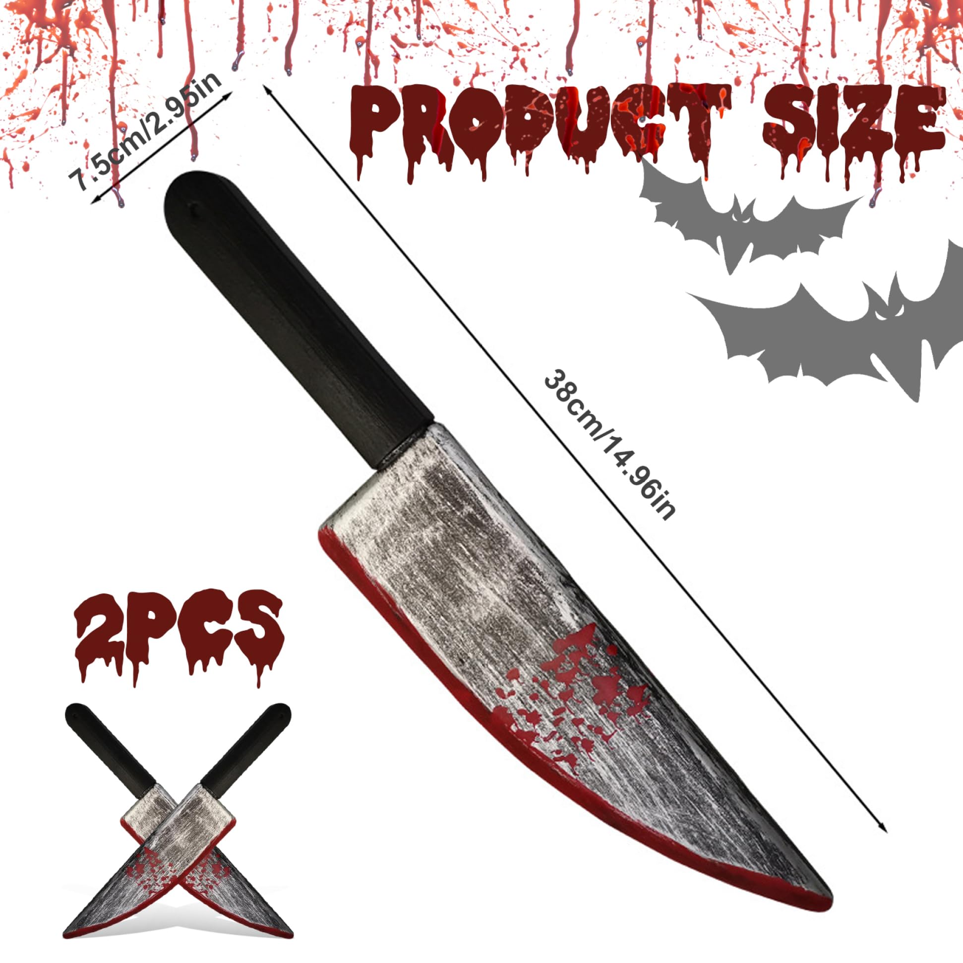 Lot De 2 Faux Couteaux D'Halloween Ensanglantés Pour Halloween, Jouet De Farce Réaliste Pour Halloween, Utilisé Pour Les Jeux De Rôle D'Halloween