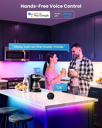 Miniatura 8 de Luces LED RGB+IC de 16.4 pies para TV de 50 a 75 pulgadas, tira de retroiluminación detrás de la TV con sincronización de música, aplicación