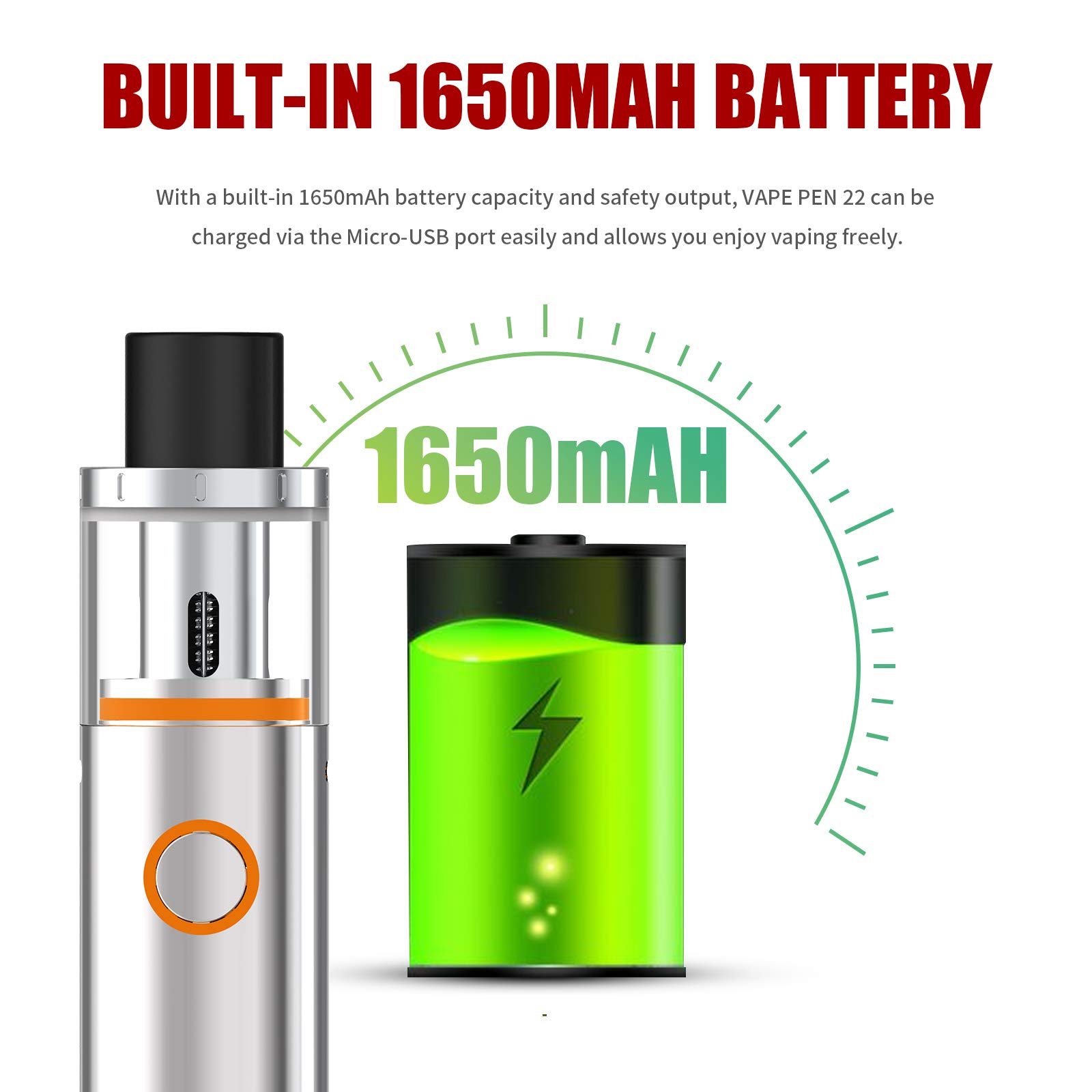 Genuine SMOK Vape Pen 22 E Cigarette Vape Starter Kit 1650 mAh (Silver) 2mL  Pen Style E Cigarettes Starter Kit No Nicotine: Amazon.co.uk: Electronics &  Photo