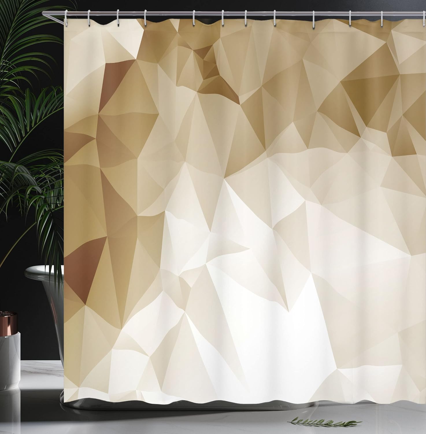 Ambesonne Ombre Shower Curtain, Fractal Mosaic Form Simplistic Abstract Triangles Color Transition Effect, Cloth Fabric Bathroom Decor Set with Hooks, 69" W x 84" L, Pale Camel