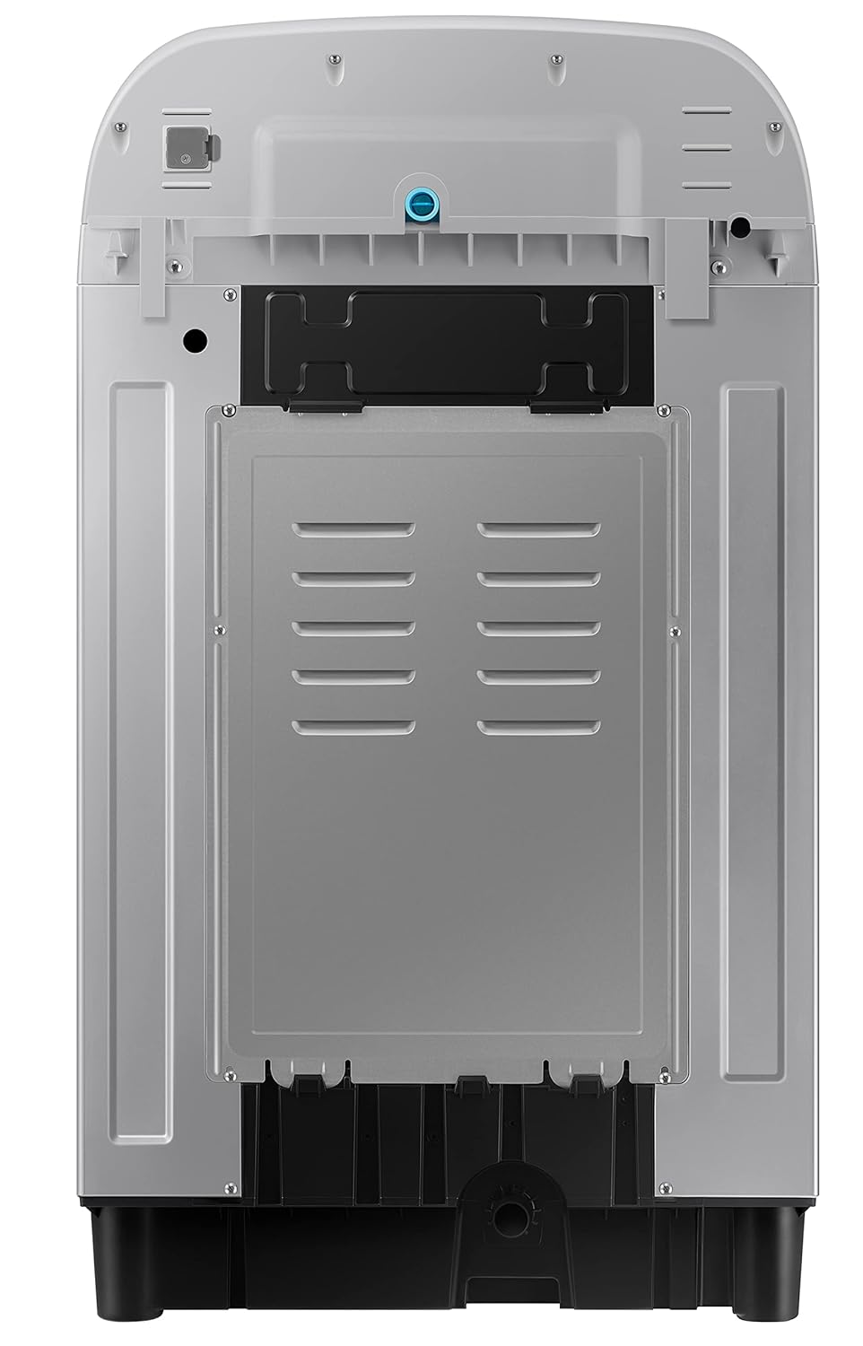 Rear view of washing machine with hose connections