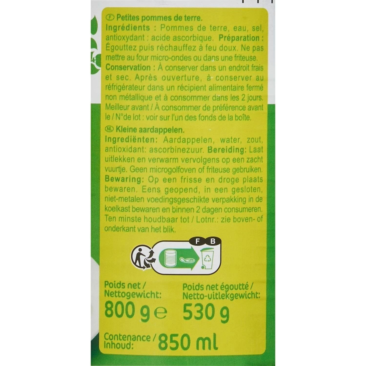 CARREFOUR CLASSIC' - Petites Pommes de Terre en Conserve - la boite de 530g net égoutté - 800g - Le Lot De 4