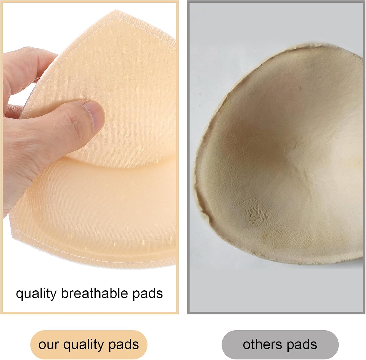 3 Pairs Bra Pads Inserts, Breathable Triangle Bra Pads Removable Breast Enhancers Inserts Bras Padding Sew in Bras Cups for Dresses Swimsuit Bathing Suit Nude B/C Cup