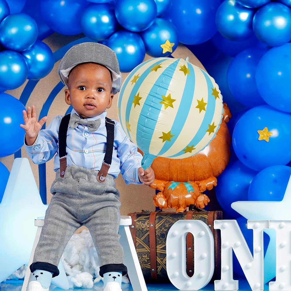 Giant Light Blue White Star Stripe Sphere Round Balloon, Matte Inflatable 4D Ball Foil Balloons For Baby Shower Birthday Wedding Xmas Graduation Festive Events Party Decoration Supplies image 2