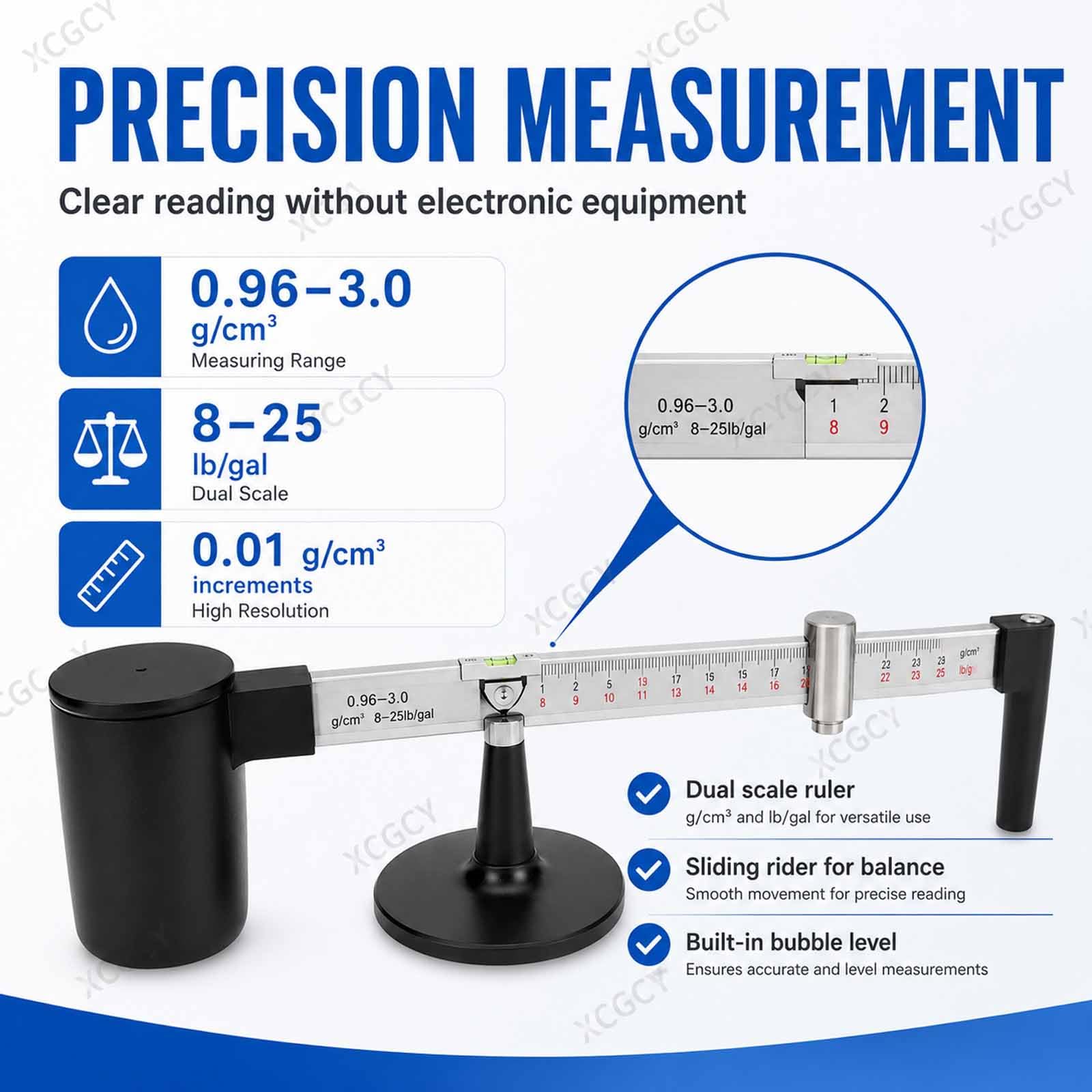 Densímetro Líquido para Incrustaciones De Lodo, Medidor De Contenido De Incrustaciones De Lodo Y Arena, Rango 0,96-3,0 G/cm³, Escala 0,01 G/cm³, Estuche para Laboratorio Y Campo